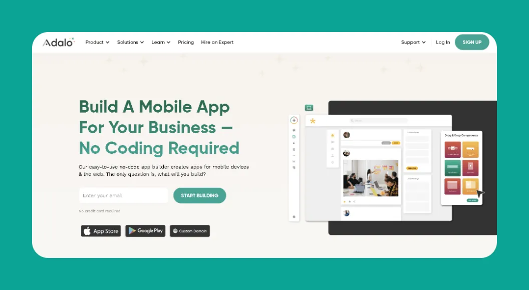 Interfaz del constructor de aplicaciones Adalo