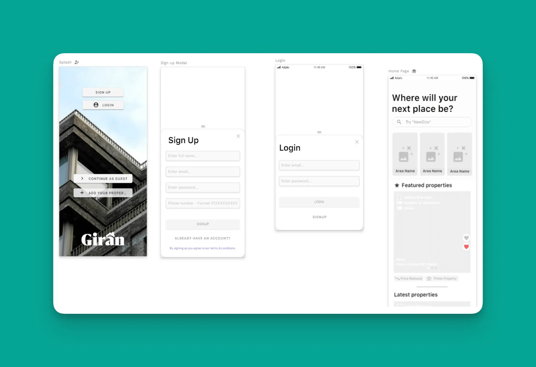 Captura de pantalla de la plantilla de aplicación de bienes raíces de Adalo