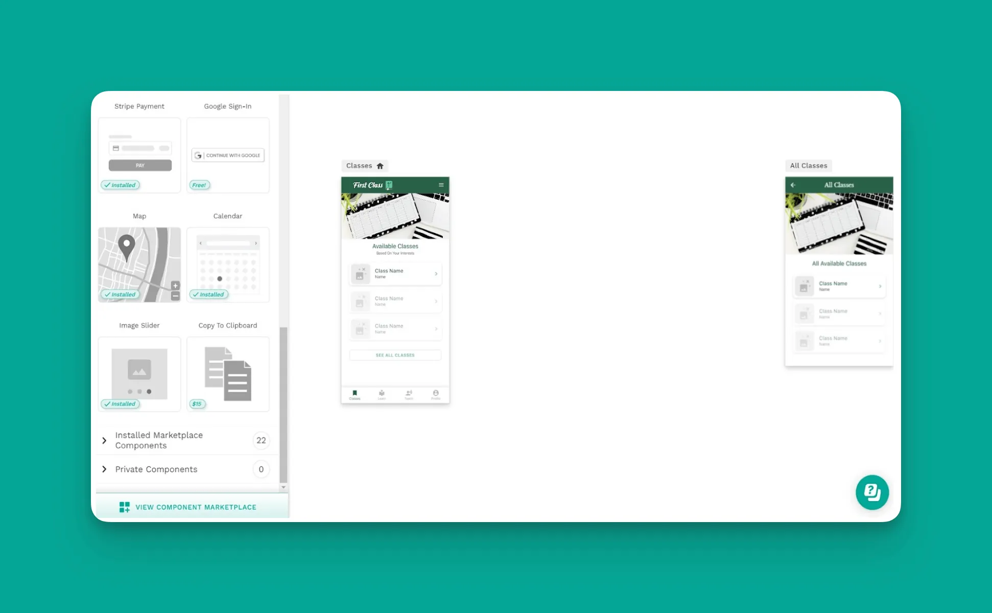 Captura de pantalla de la plantilla de aplicación de citas de Adalo