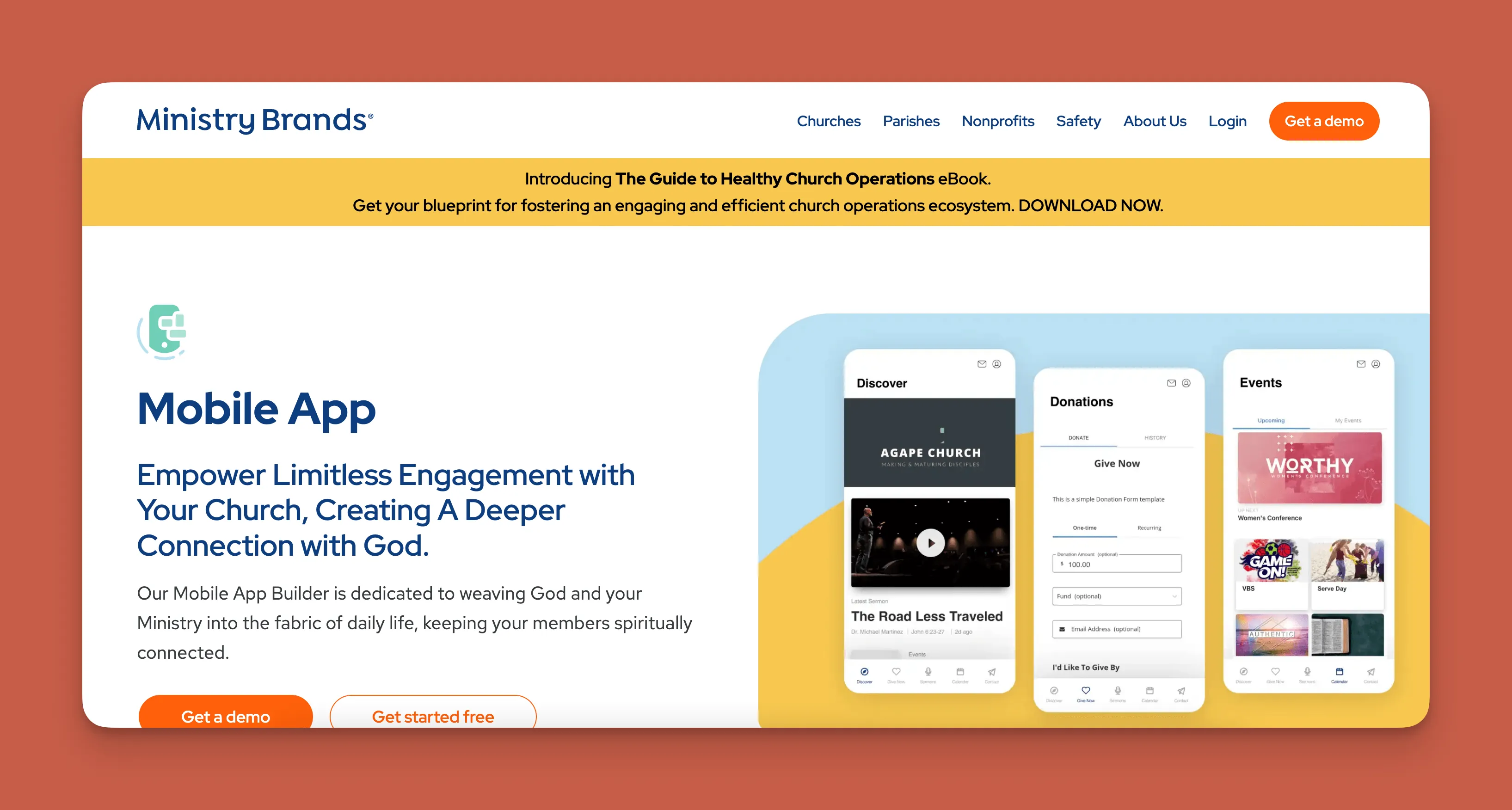 Interfaz de aplicación móvil Ministry Brands