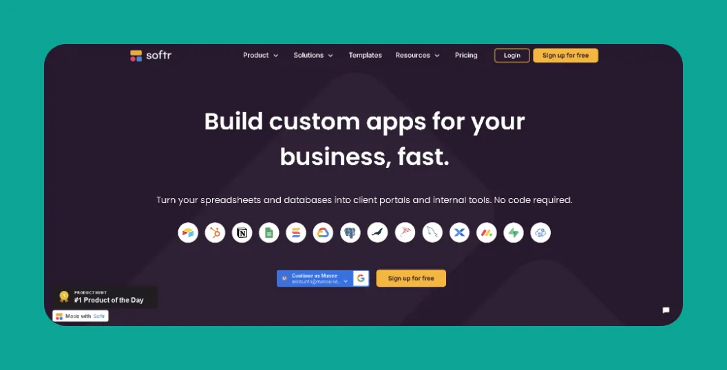 Interfaz de la plataforma Softr