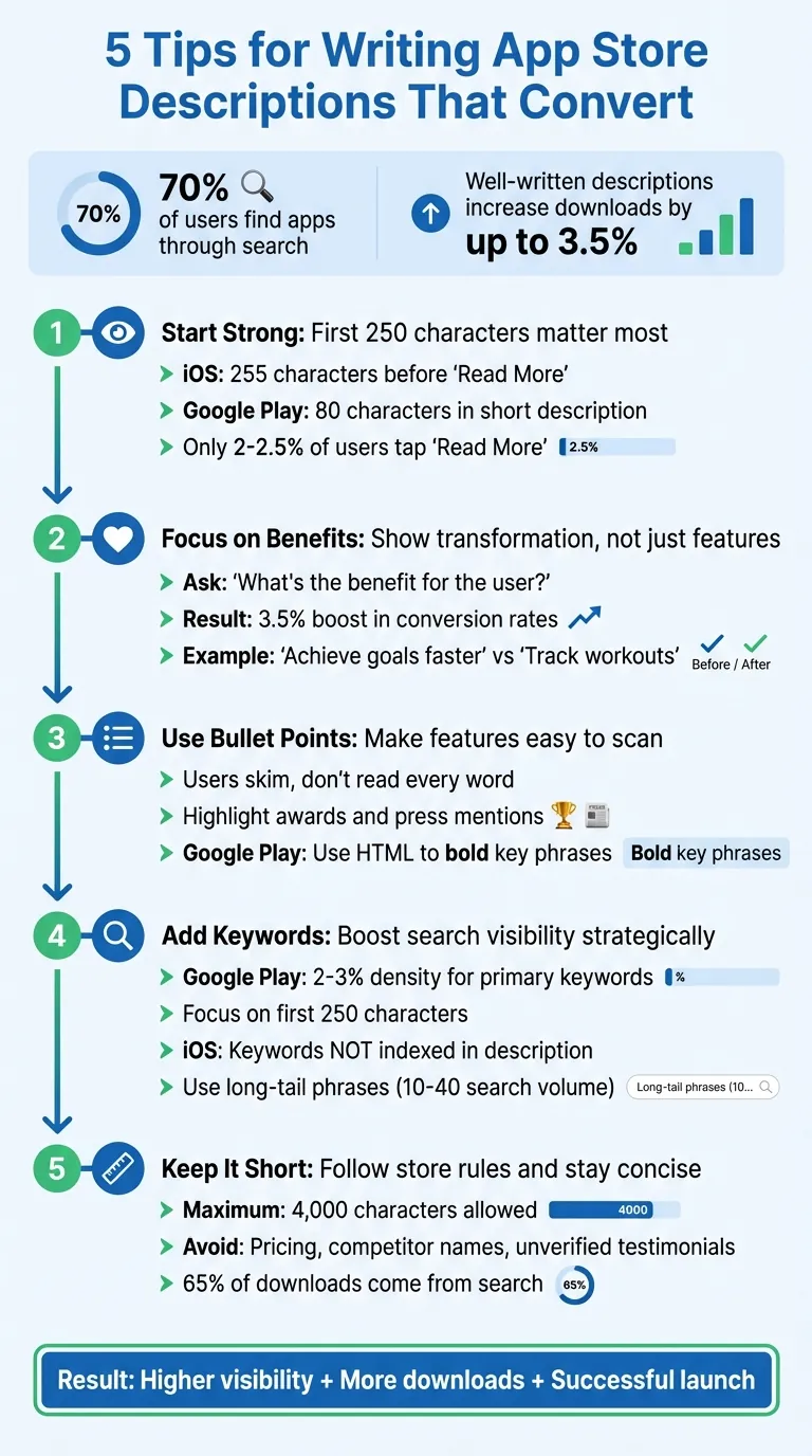 5 Consejos Esenciales para Escribir Descripciones de App Store de Alta Conversión
