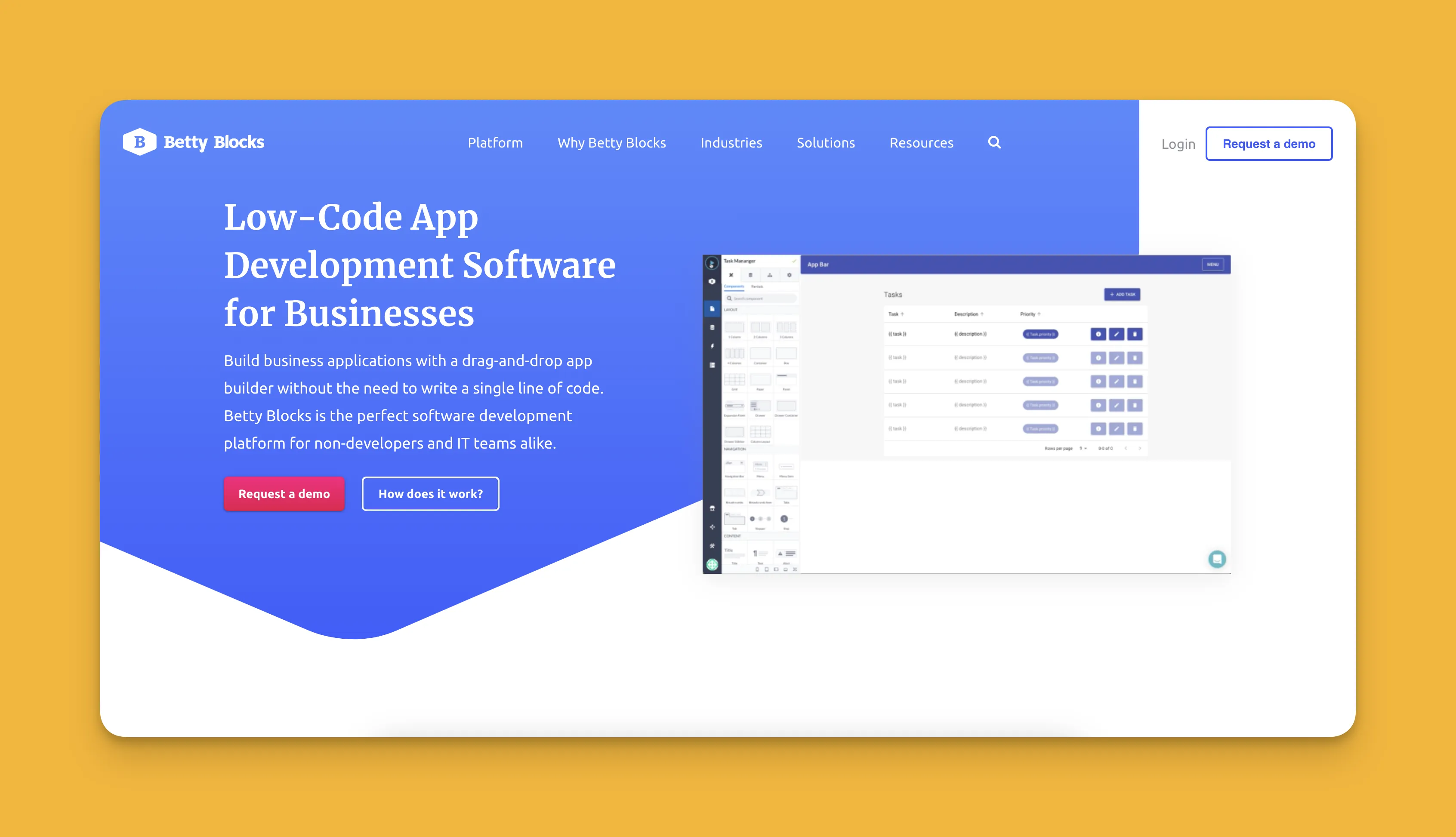 Interfaz del constructor de aplicaciones Betty Blocks