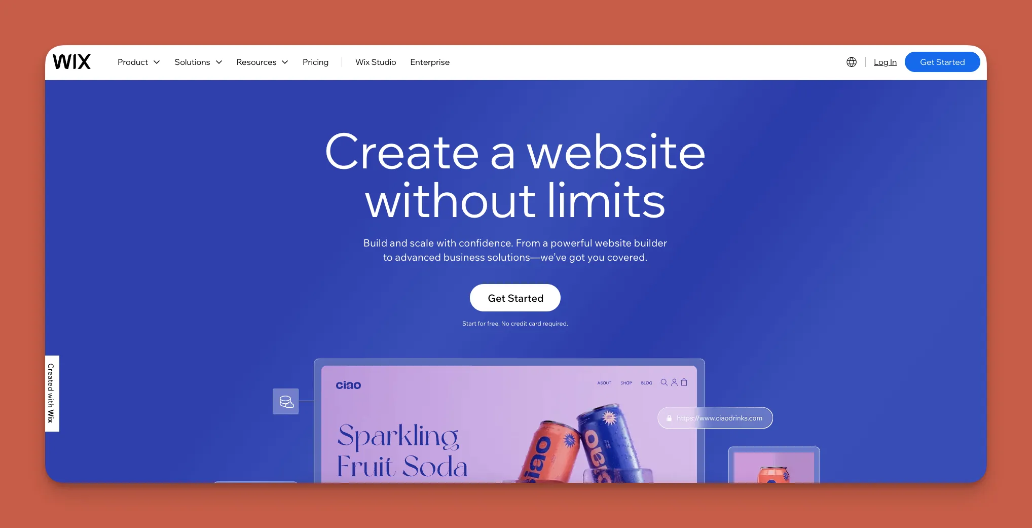 Interface du créateur de sites web Wix