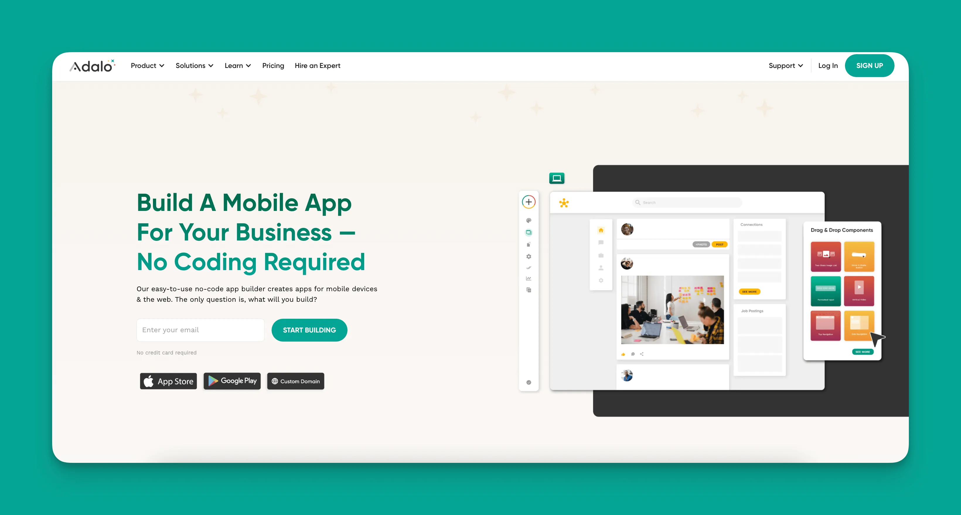Interfaz del constructor de aplicaciones de restaurante Adalo