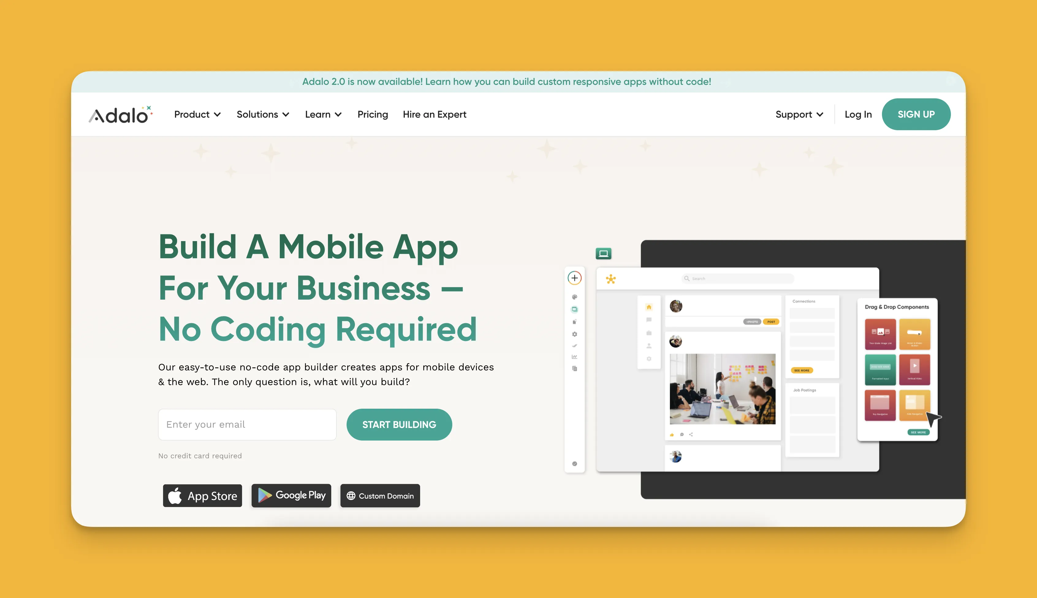 Interfaz del constructor de aplicaciones Adalo