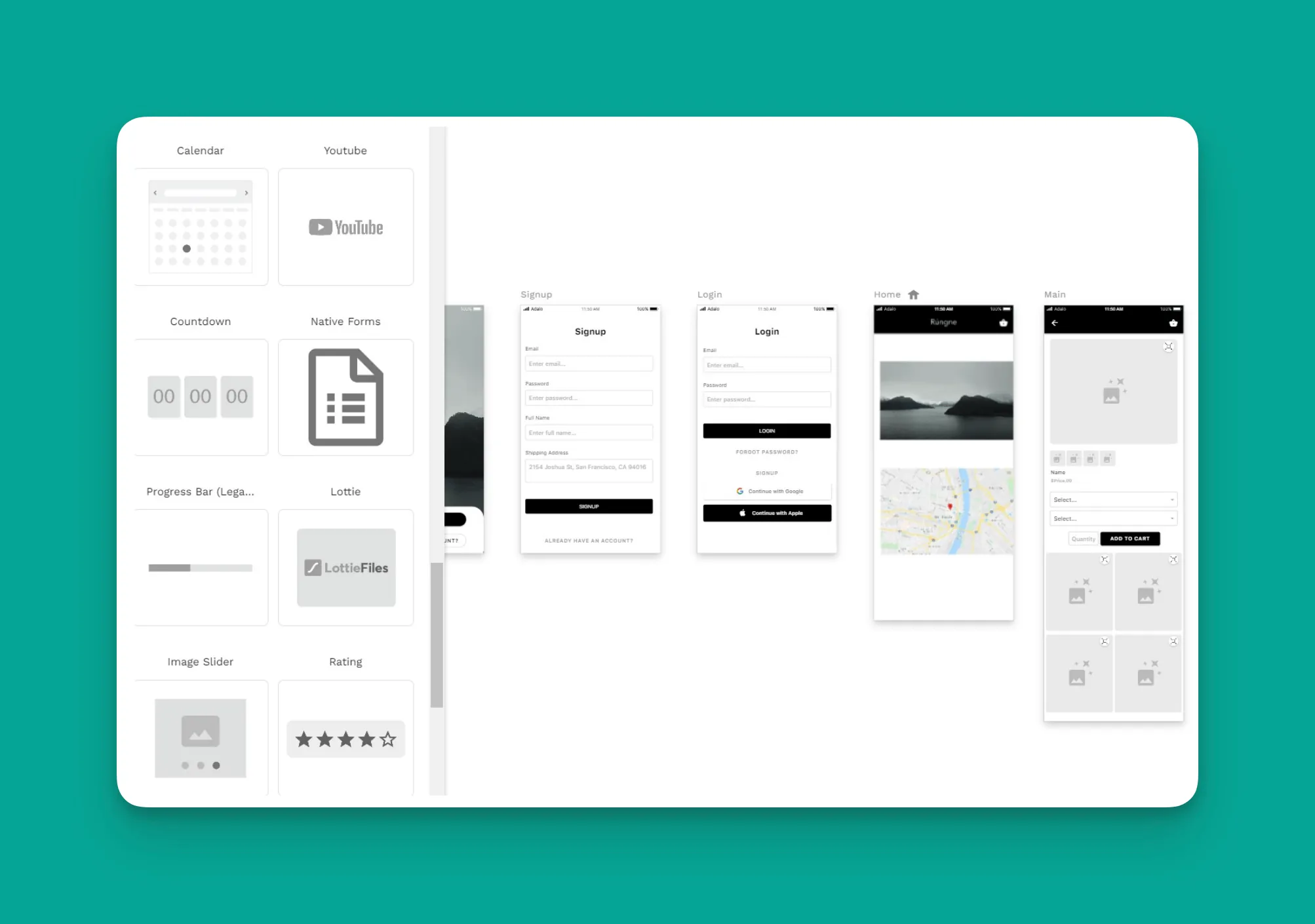 Captura de pantalla de la plantilla de aplicación de comercio electrónico de Adalo