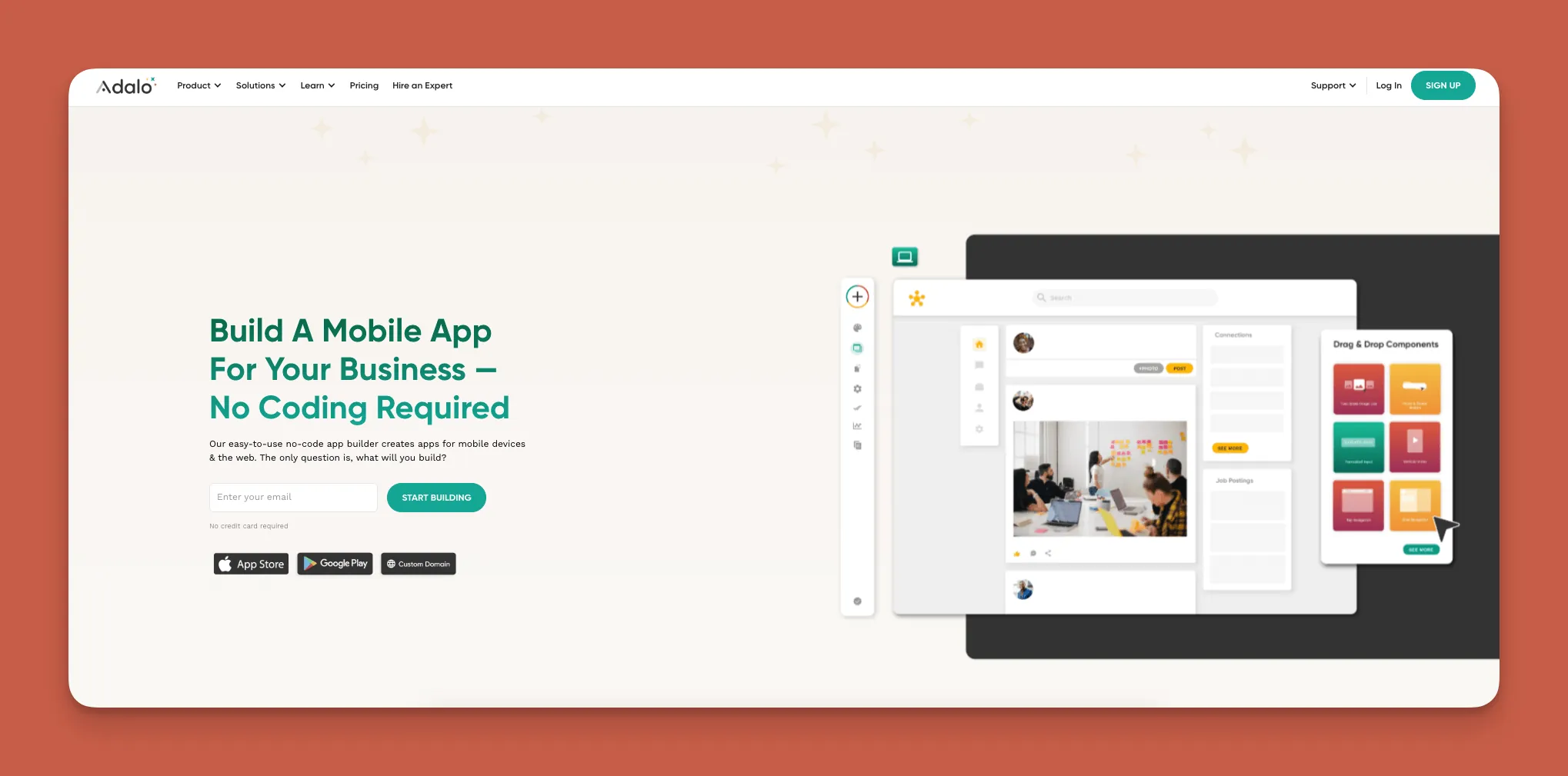Interface du générateur d'applications sans code Adalo