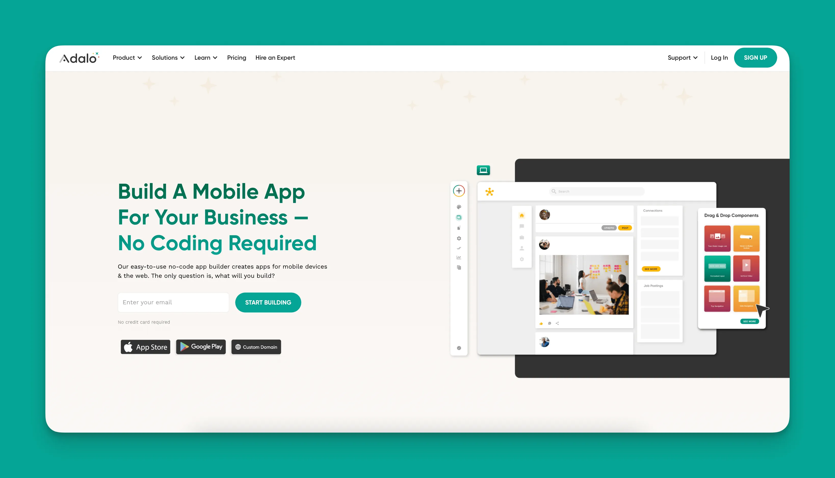 Interface du créateur d'applications Adalo