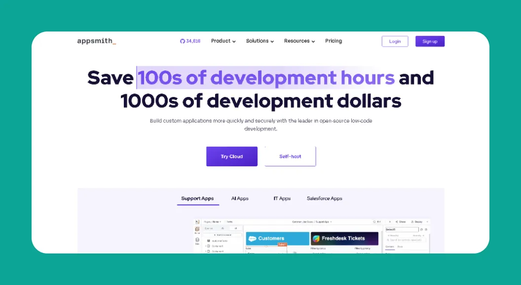 Interfaz de la plataforma Appsmith