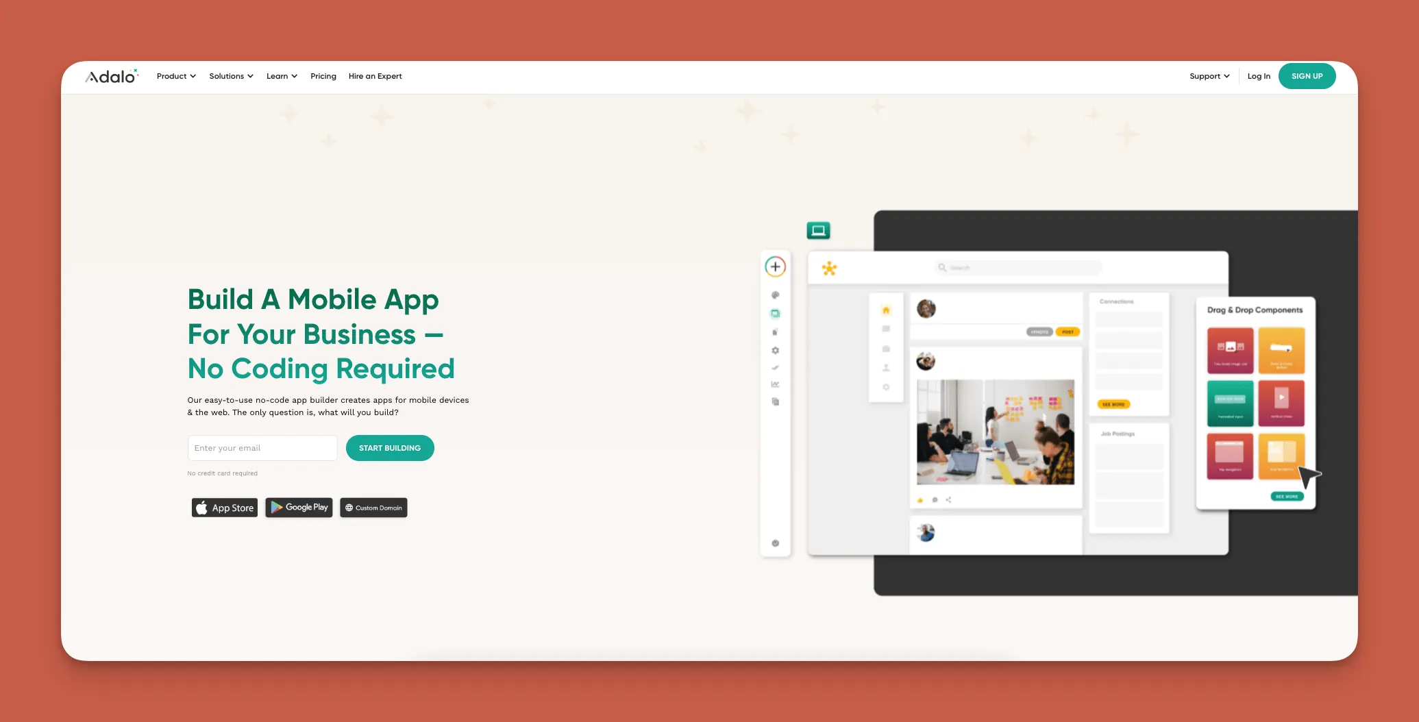 Interfaz del constructor de aplicaciones Adalo