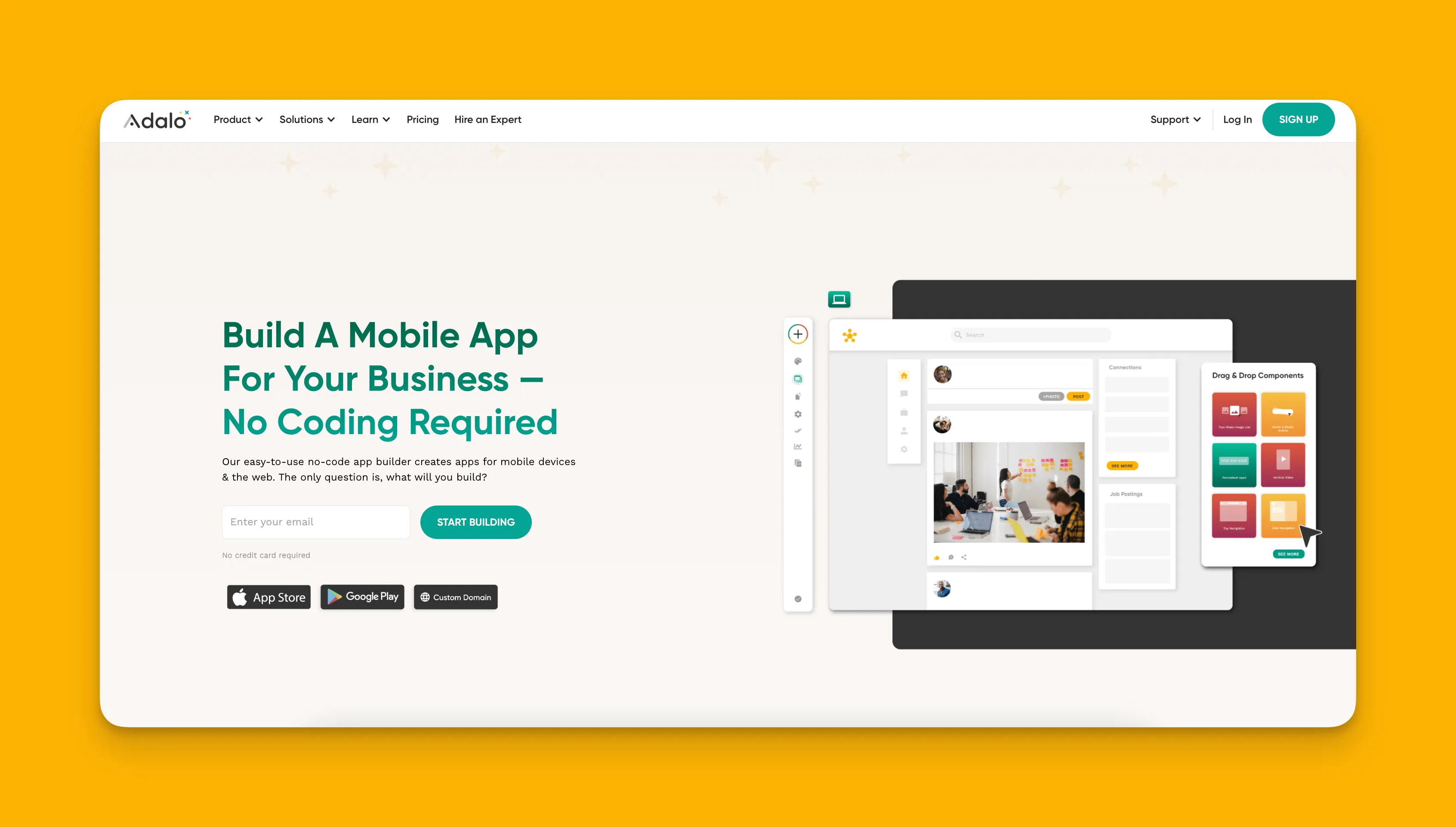Interface du créateur d'applications Adalo