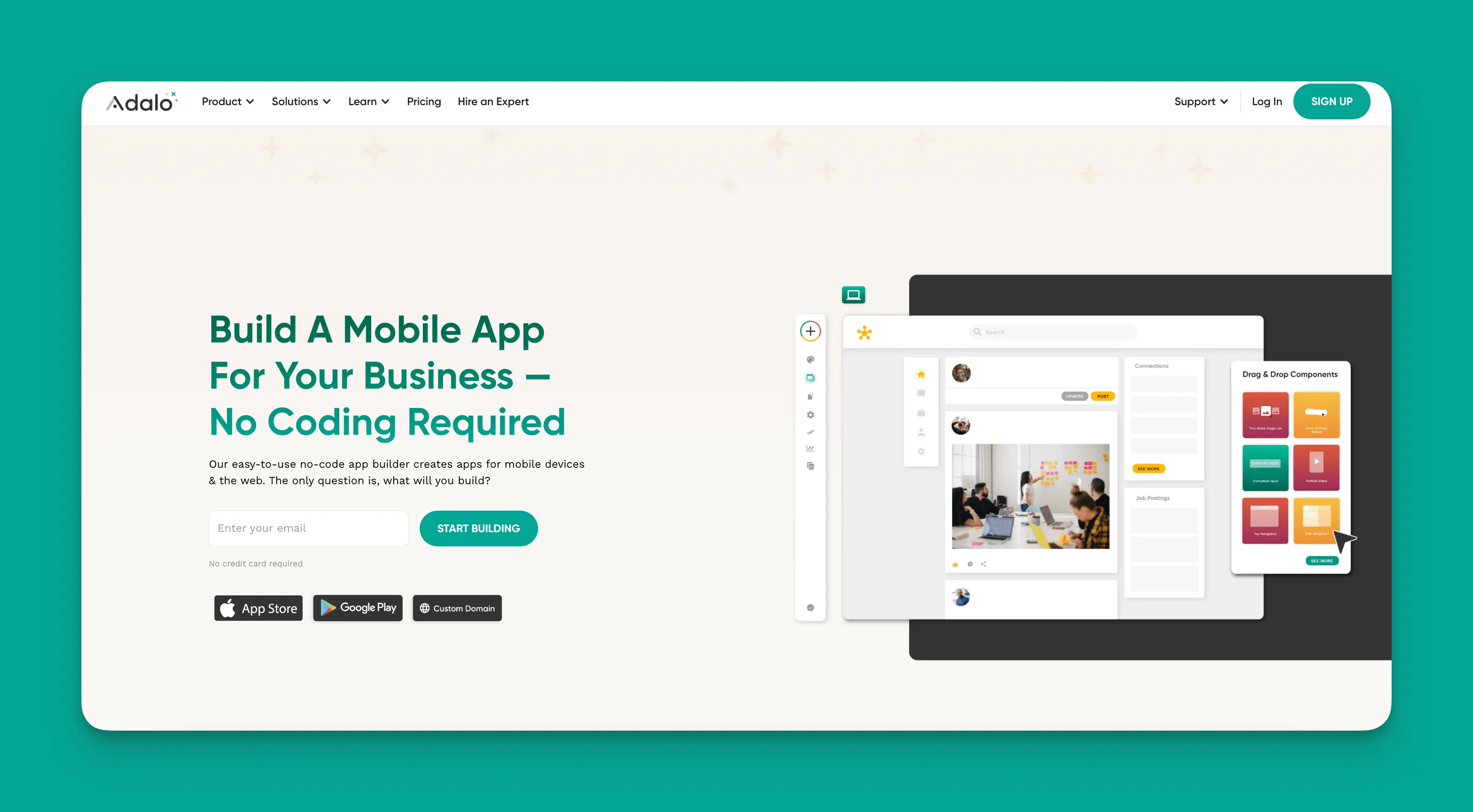Interfaz del constructor de aplicaciones Adalo