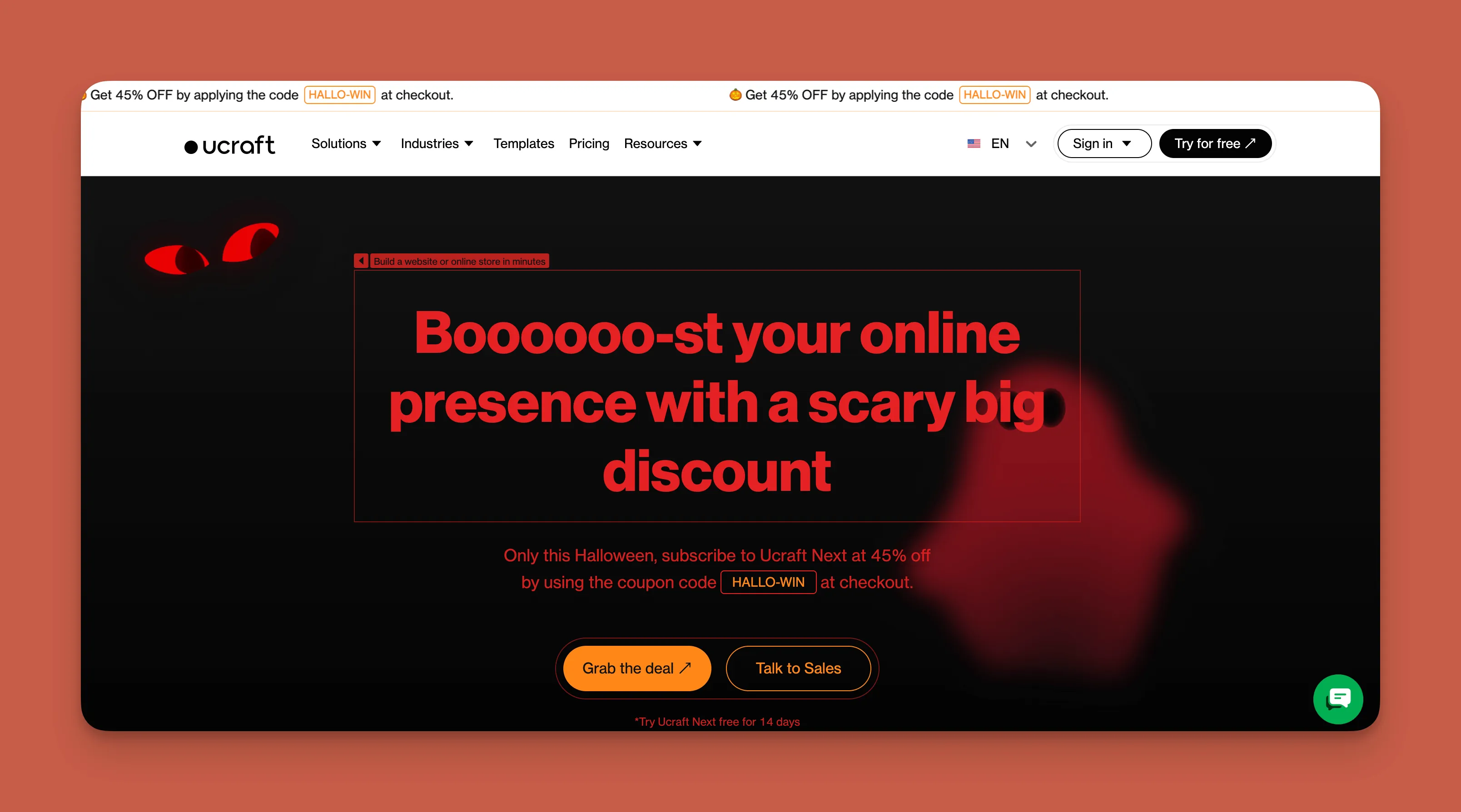 Interfaz del constructor de sitios web Ucraft