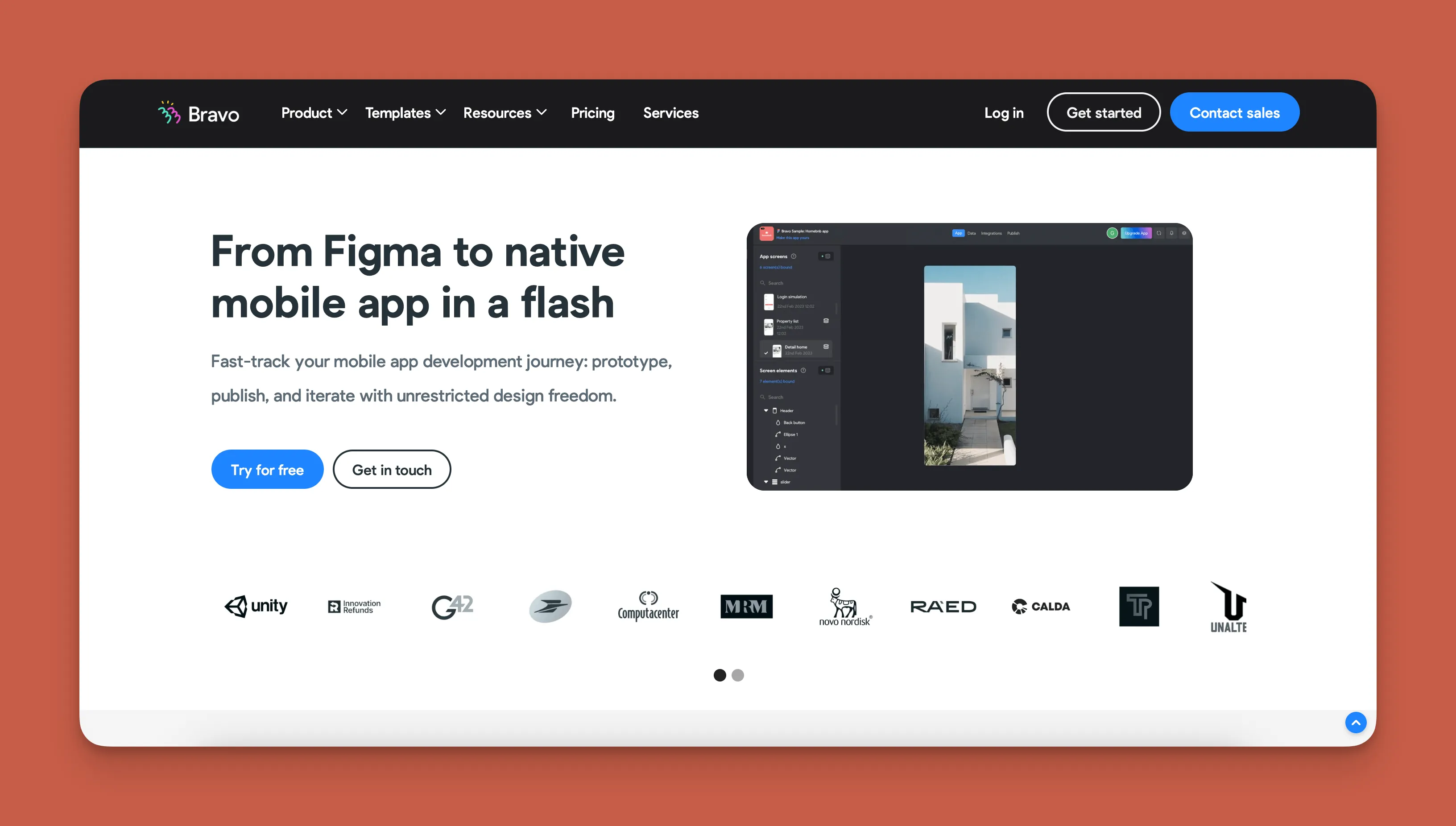 Interfaz del constructor de aplicaciones Bravo Studio