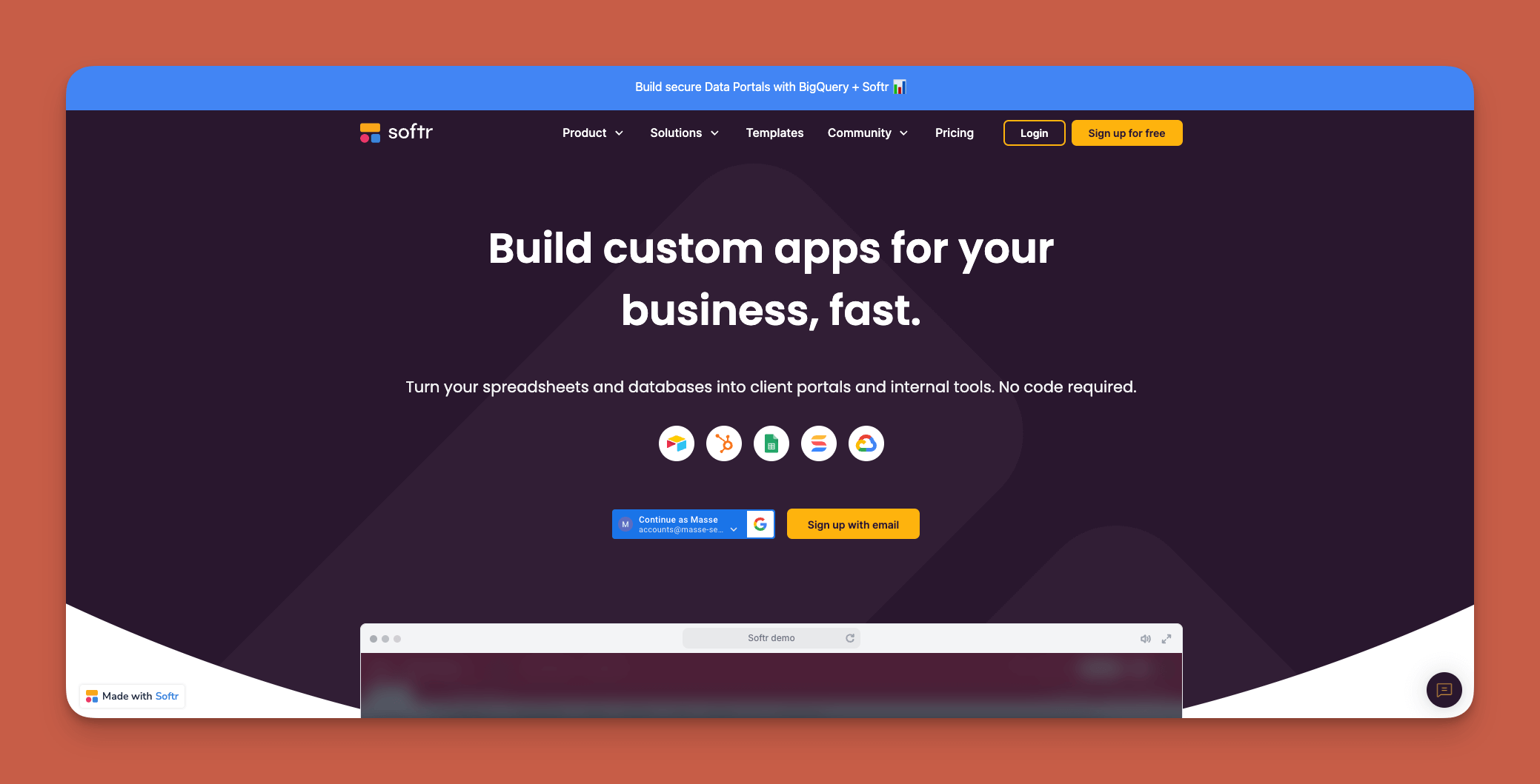 Interfaz del constructor de aplicaciones Softr