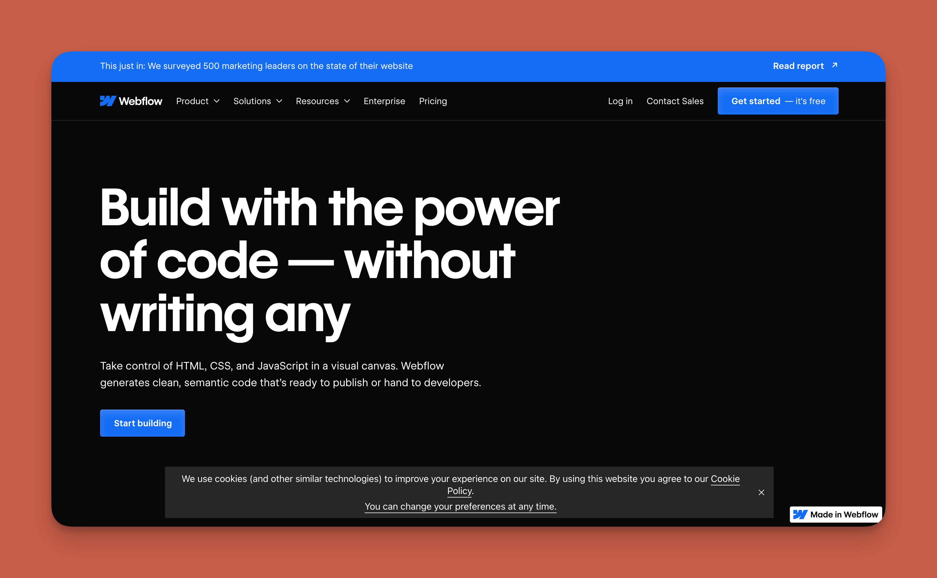 Interfaz del constructor de sitios web y aplicaciones web Webflow