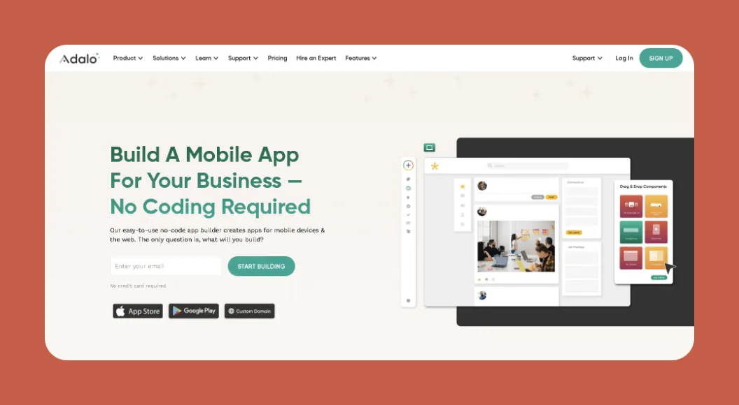 Interfaz del constructor de aplicaciones Adalo