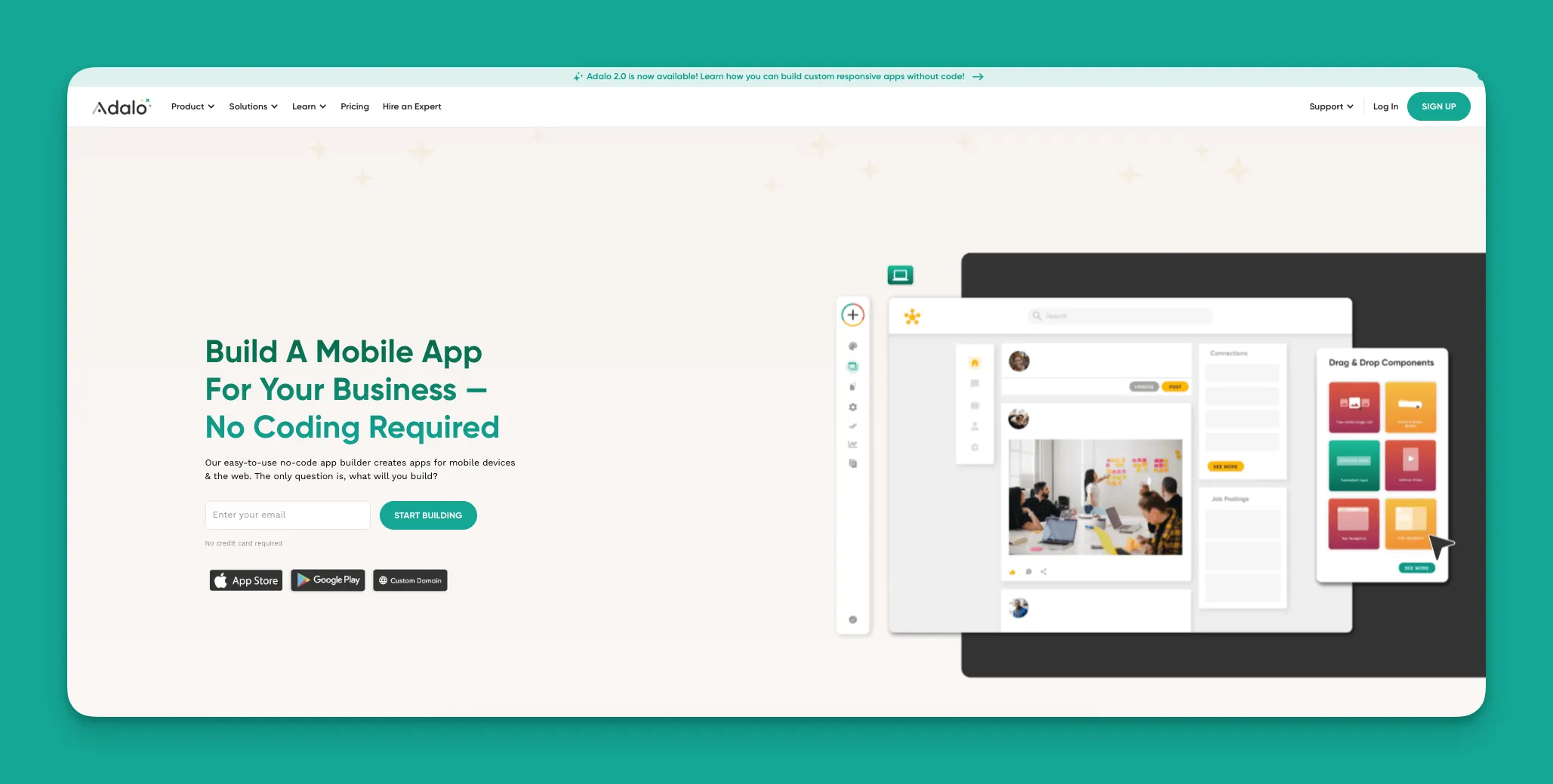 Interface du créateur d'applications Adalo