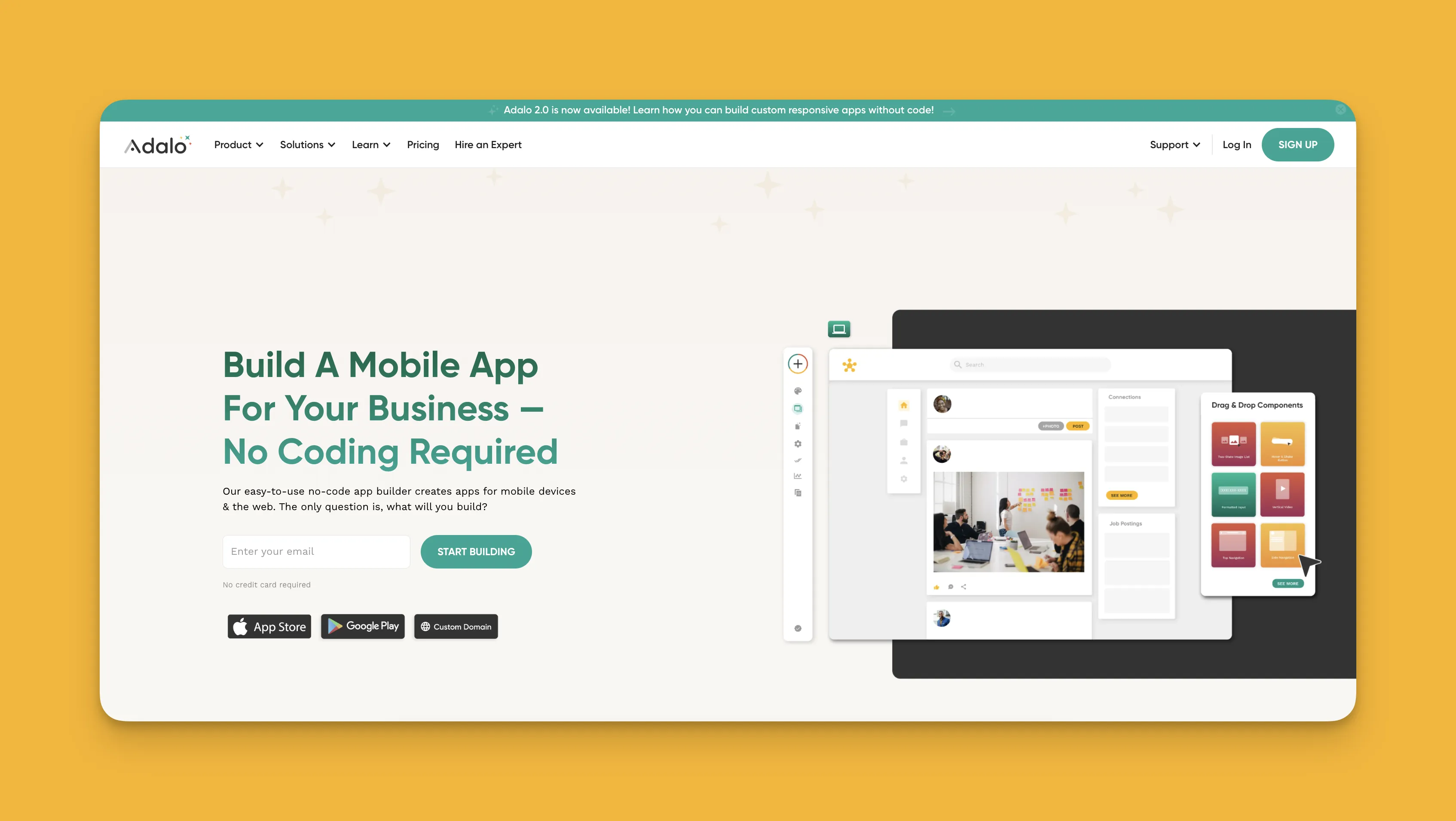 Interfaz del constructor de aplicaciones Adalo