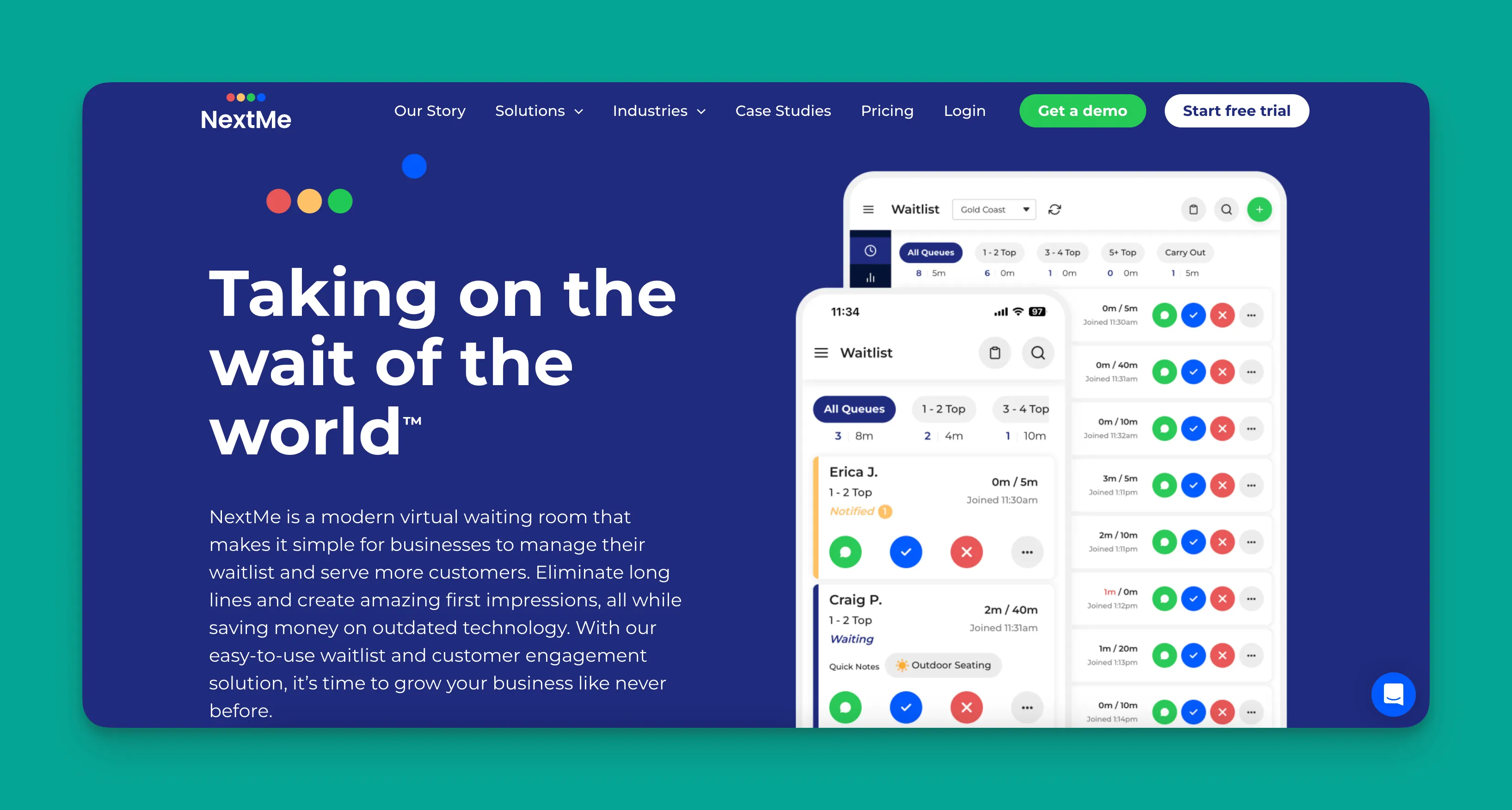 Interfaz de gestión de lista de espera NextMe