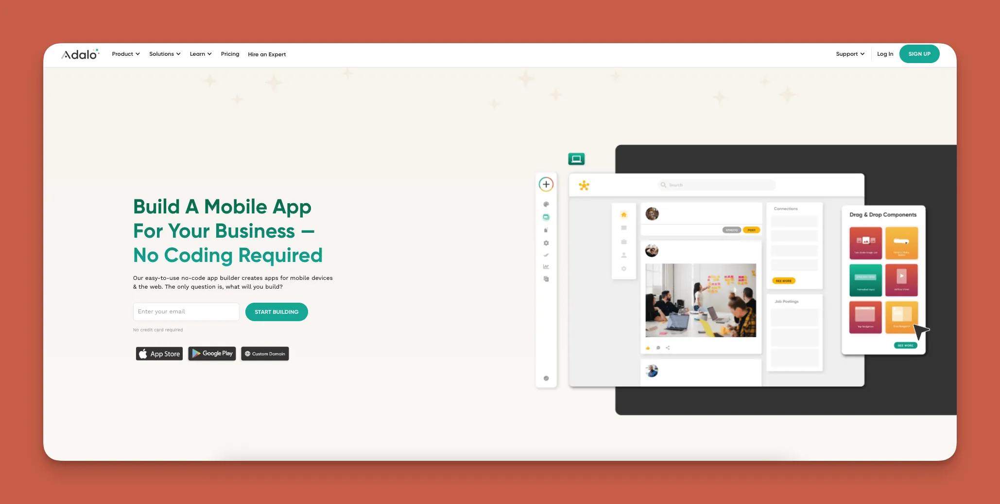 Interfaz del constructor de aplicaciones Adalo