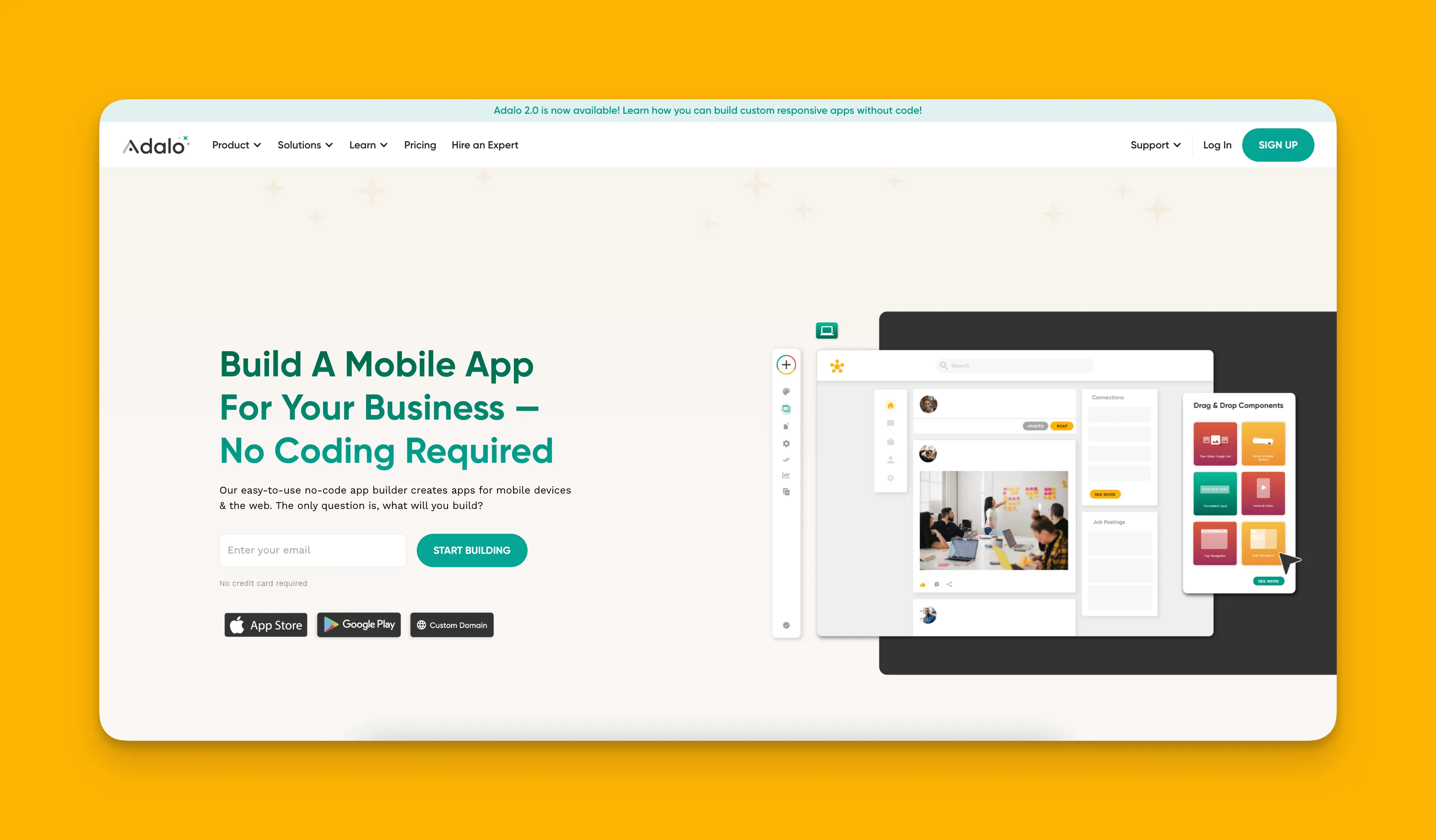 Interfaz del constructor de aplicaciones Adalo