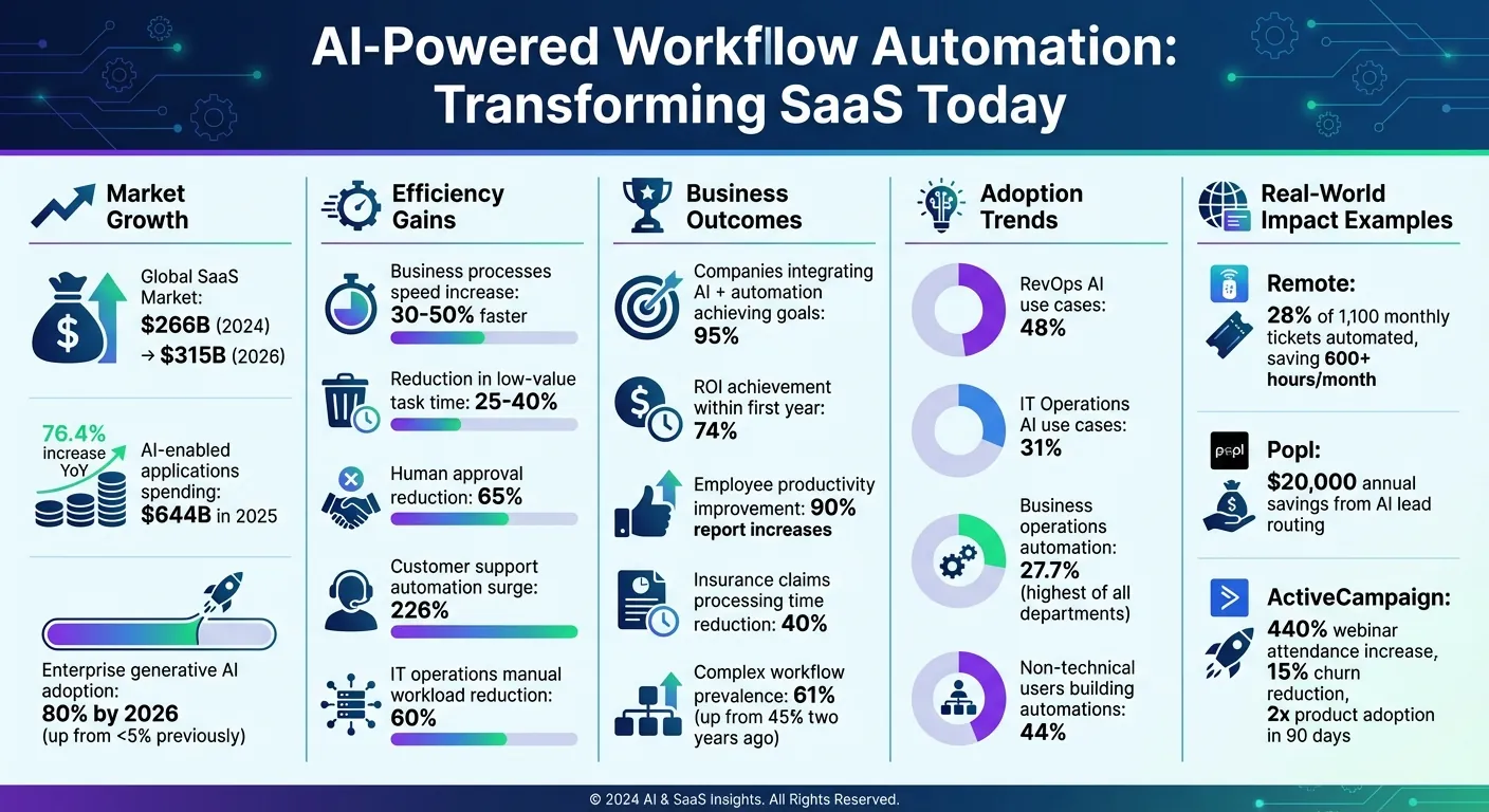 Impacto de la automatización de flujos de trabajo impulsada por IA: estadísticas clave y resultados empresariales