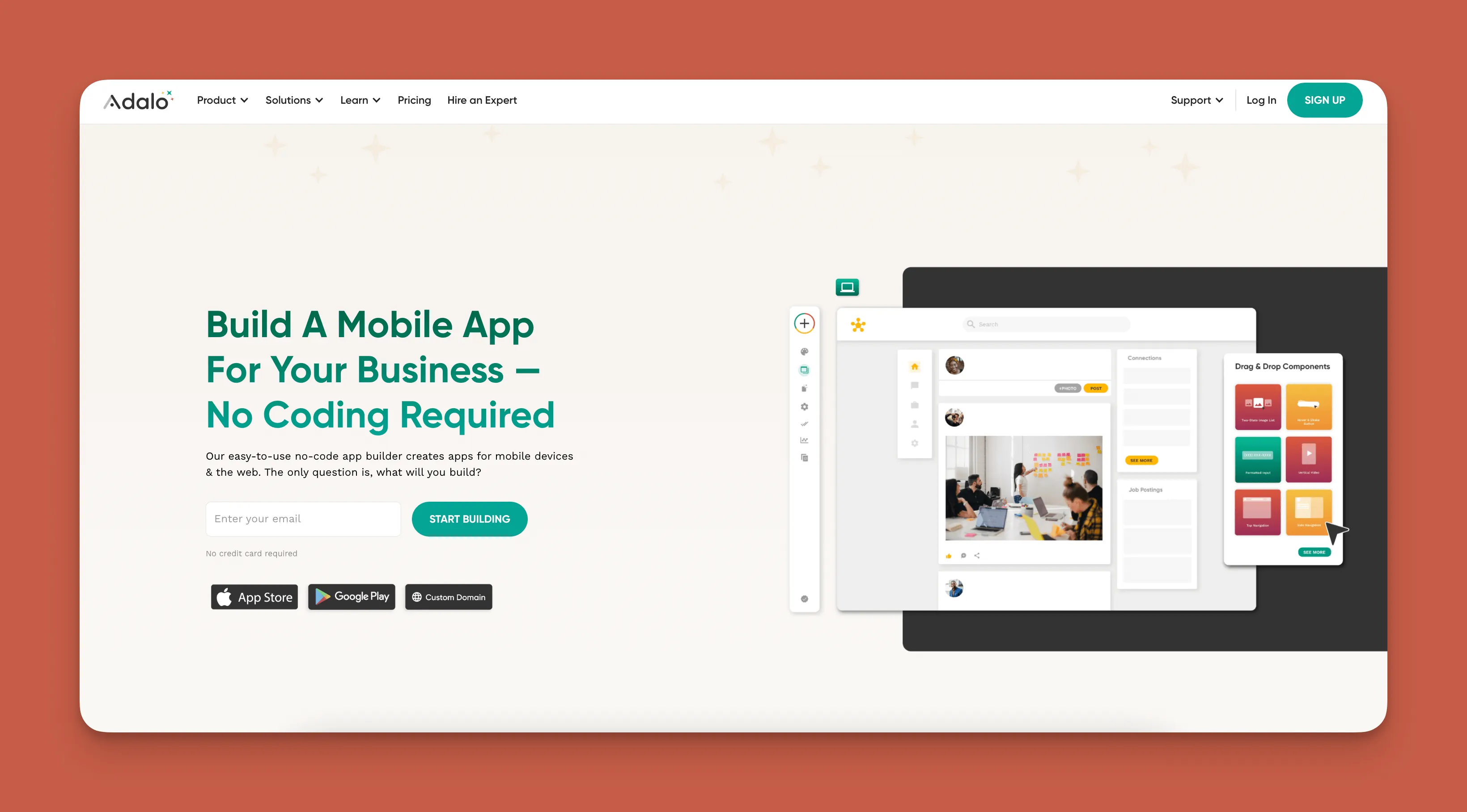 Interfaz del constructor de aplicaciones Adalo