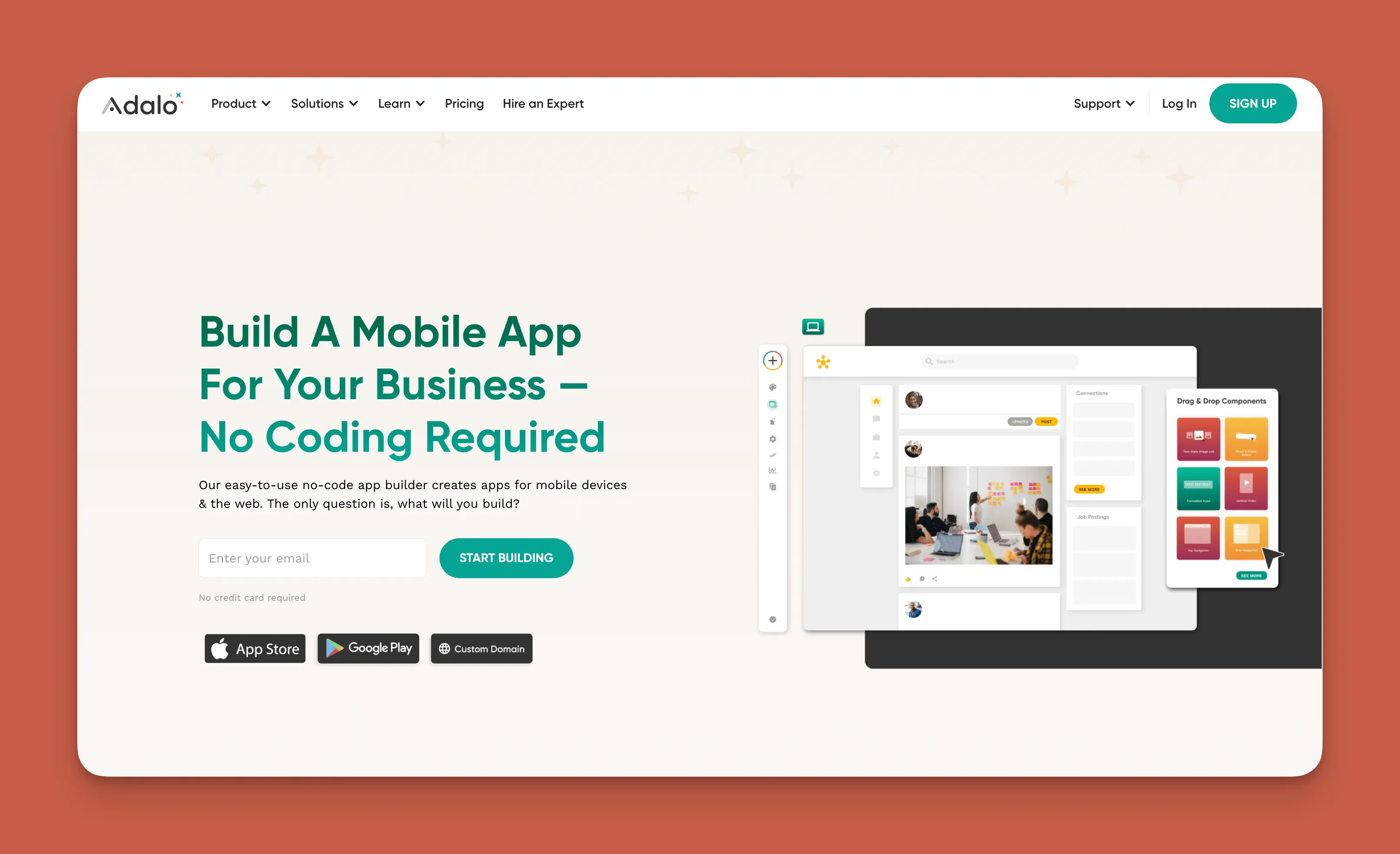 Interfaz del constructor de aplicaciones Adalo