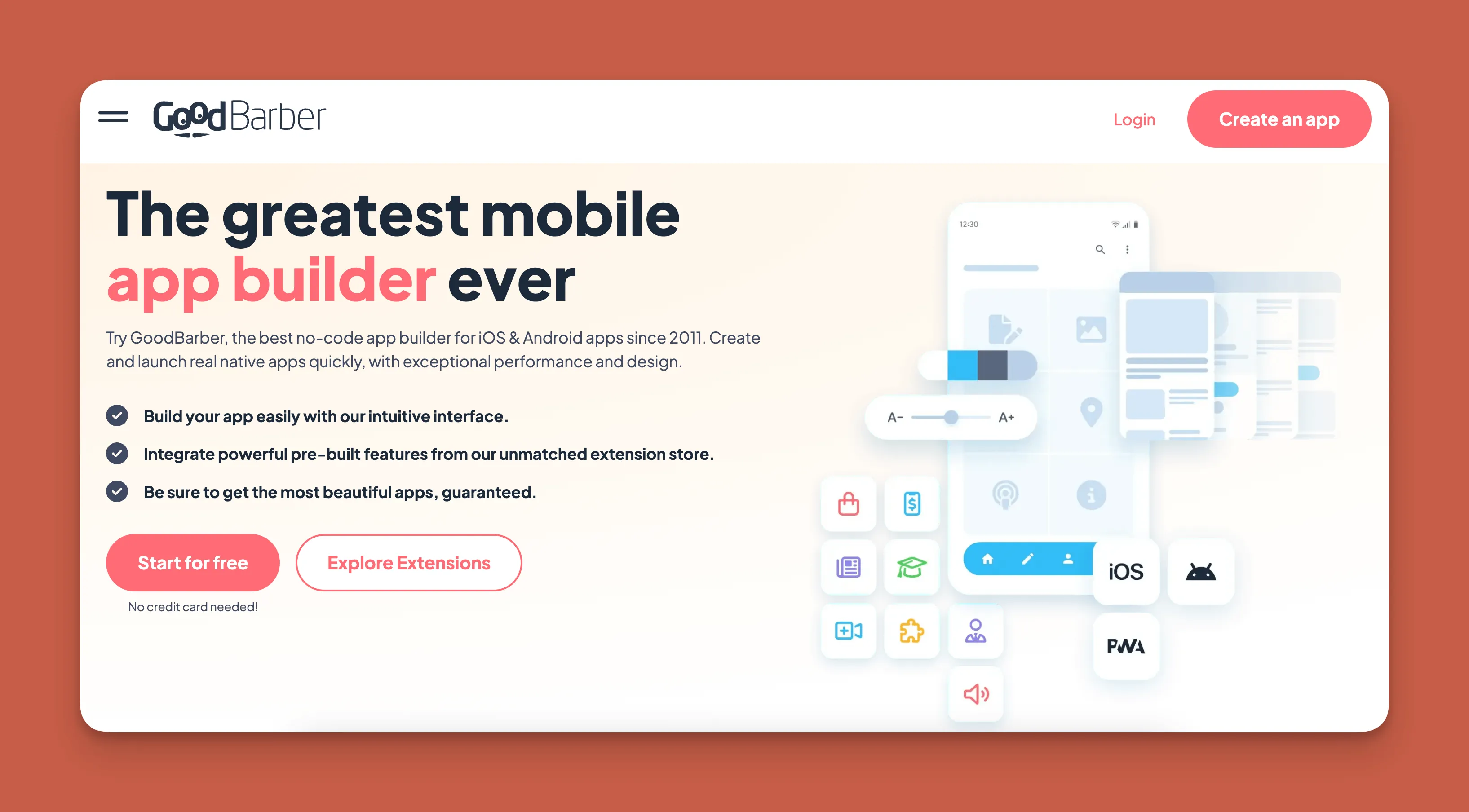 Interface du générateur d'applications GoodBarber