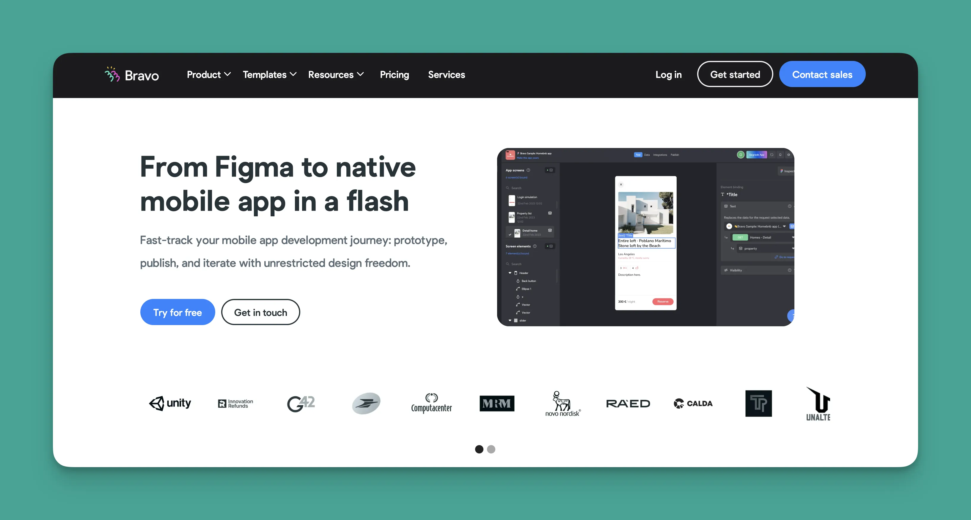 Interfaz del constructor de aplicaciones Bravo Studio
