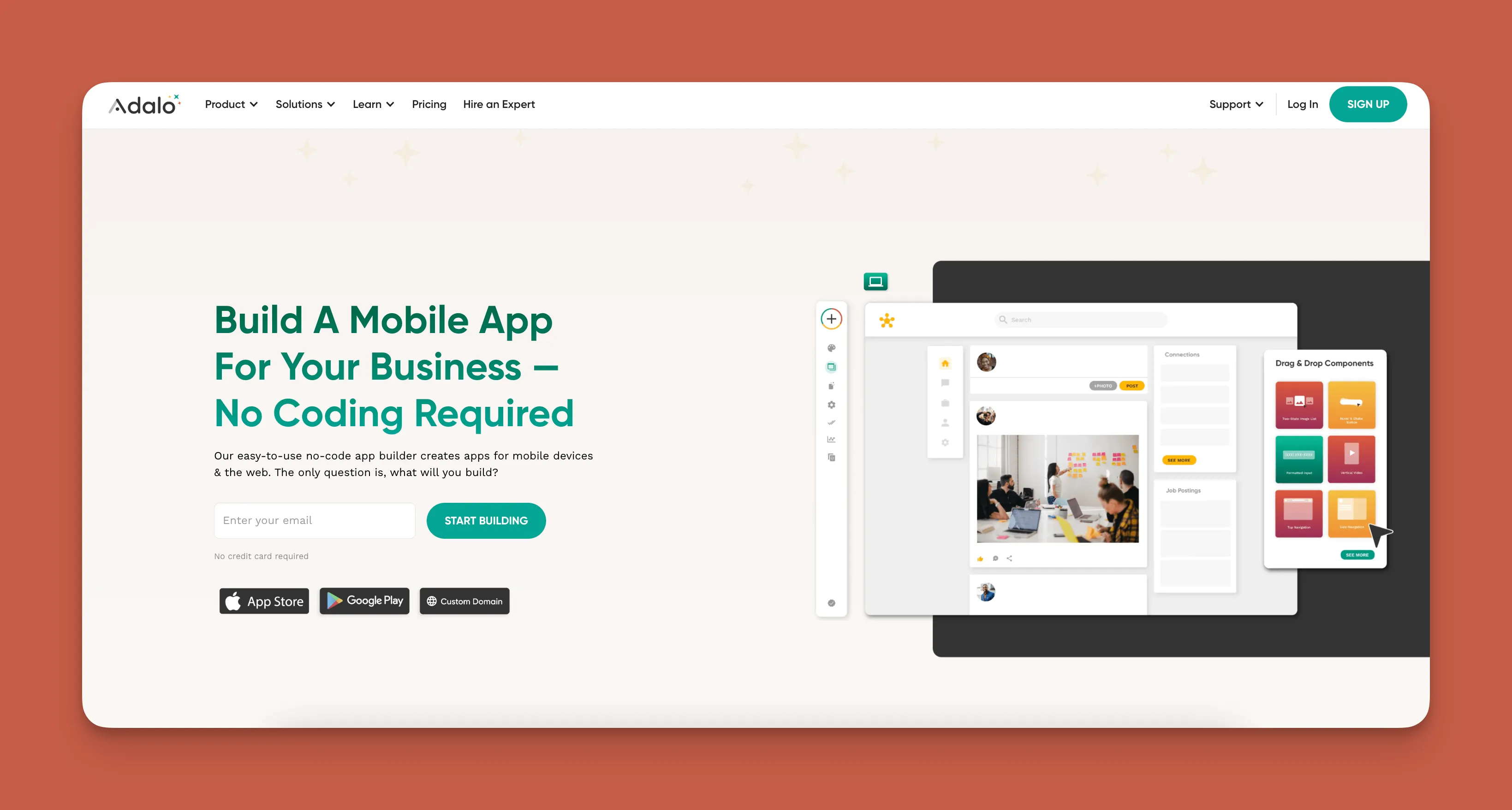 Interfaz del constructor de aplicaciones para iglesia Adalo