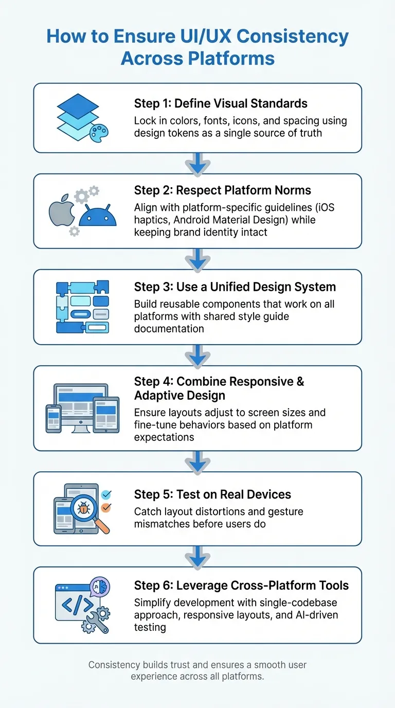 Proceso de 6 pasos para mantener la consistencia de UI/UX en todas las plataformas