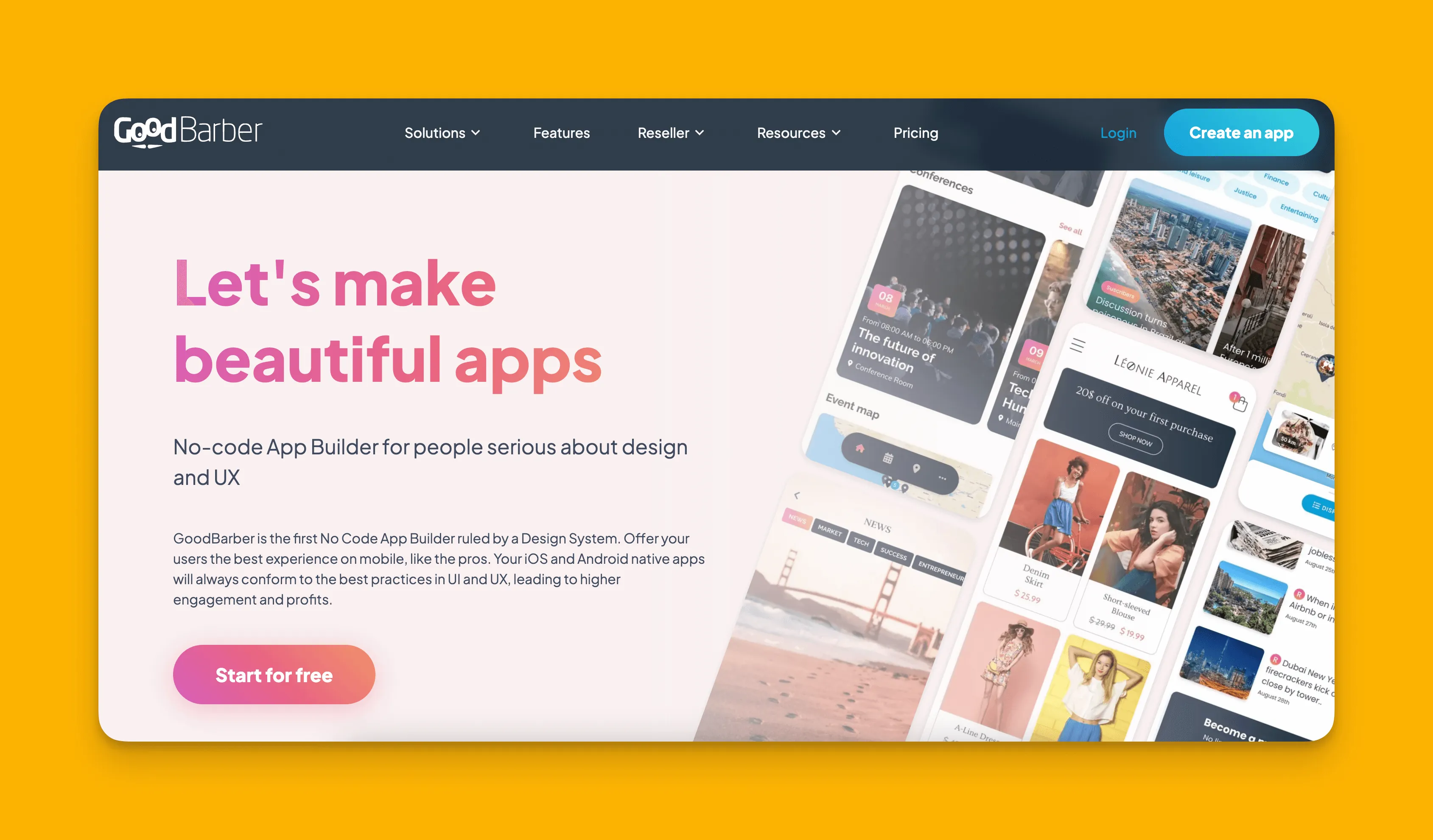 Interfaz del constructor de aplicaciones GoodBarber