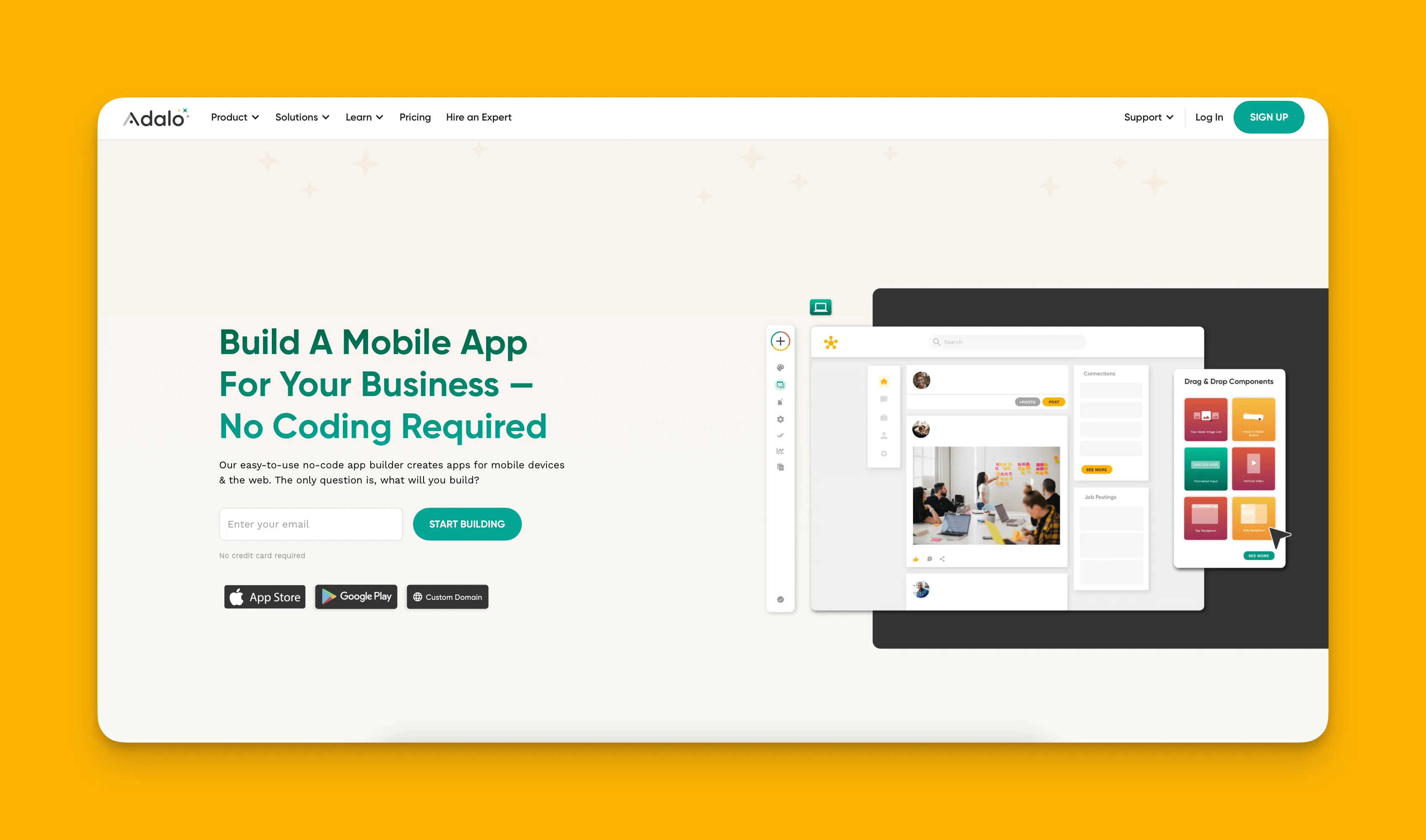 Interfaz del constructor de aplicaciones Adalo
