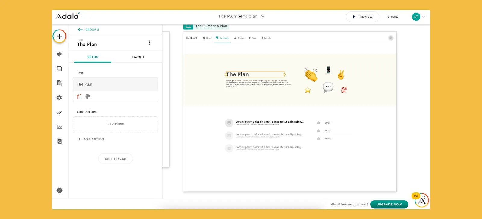 Interfaz del constructor de aplicaciones Adalo