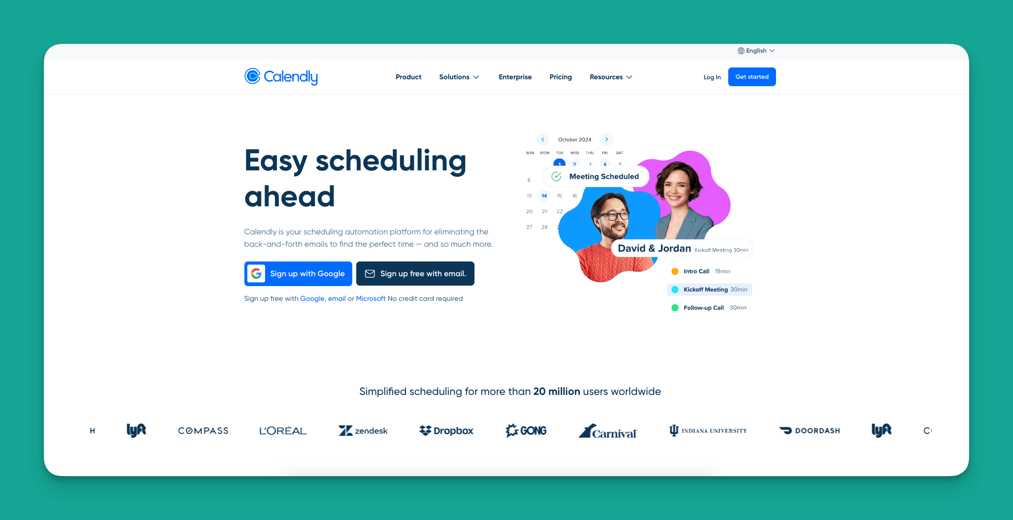 Interface de planification Calendly