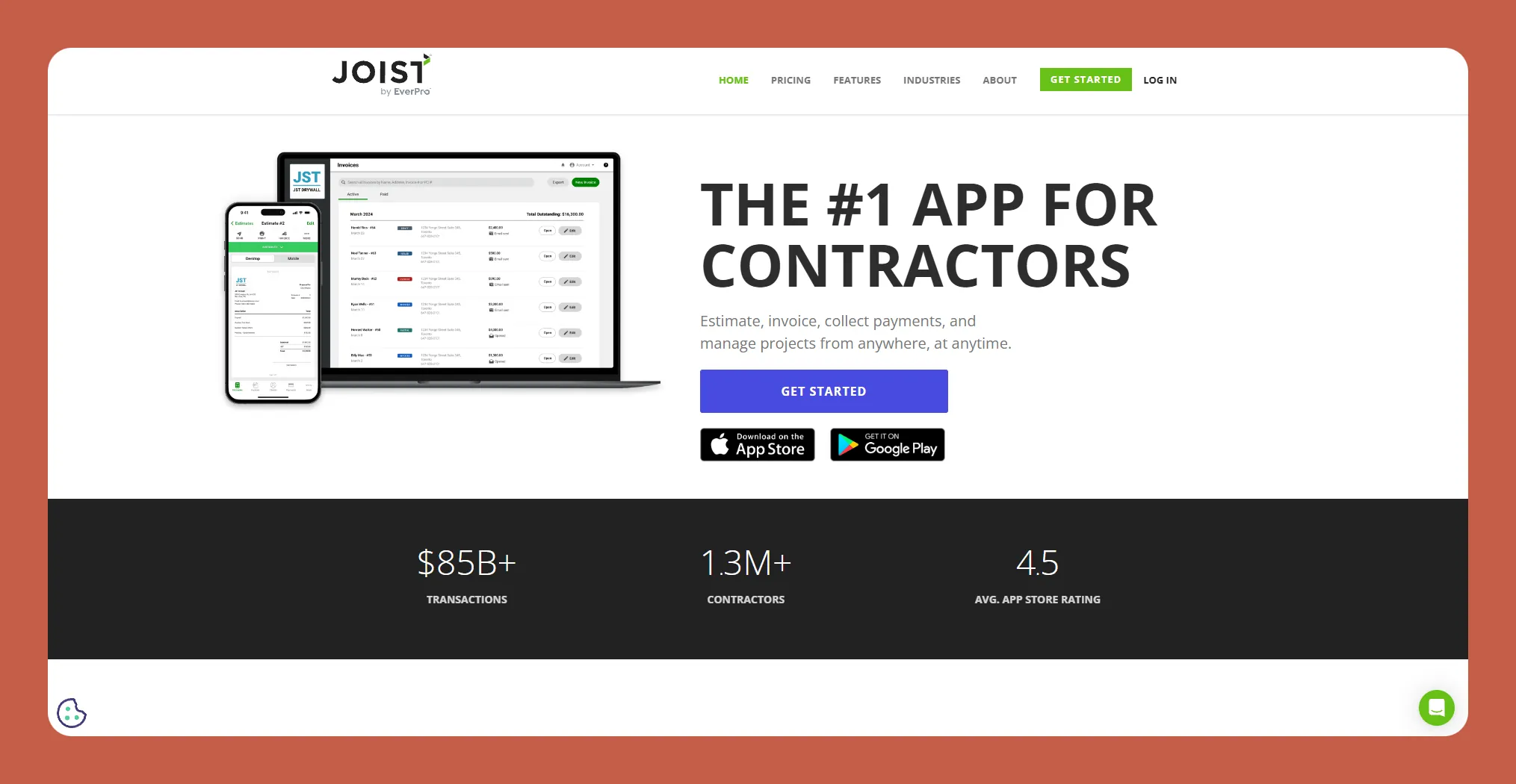 Interface de l'application Joist