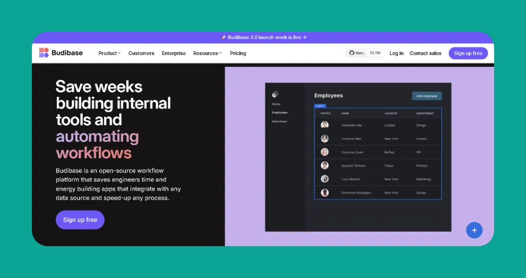 Interfaz del constructor de aplicaciones Budibase