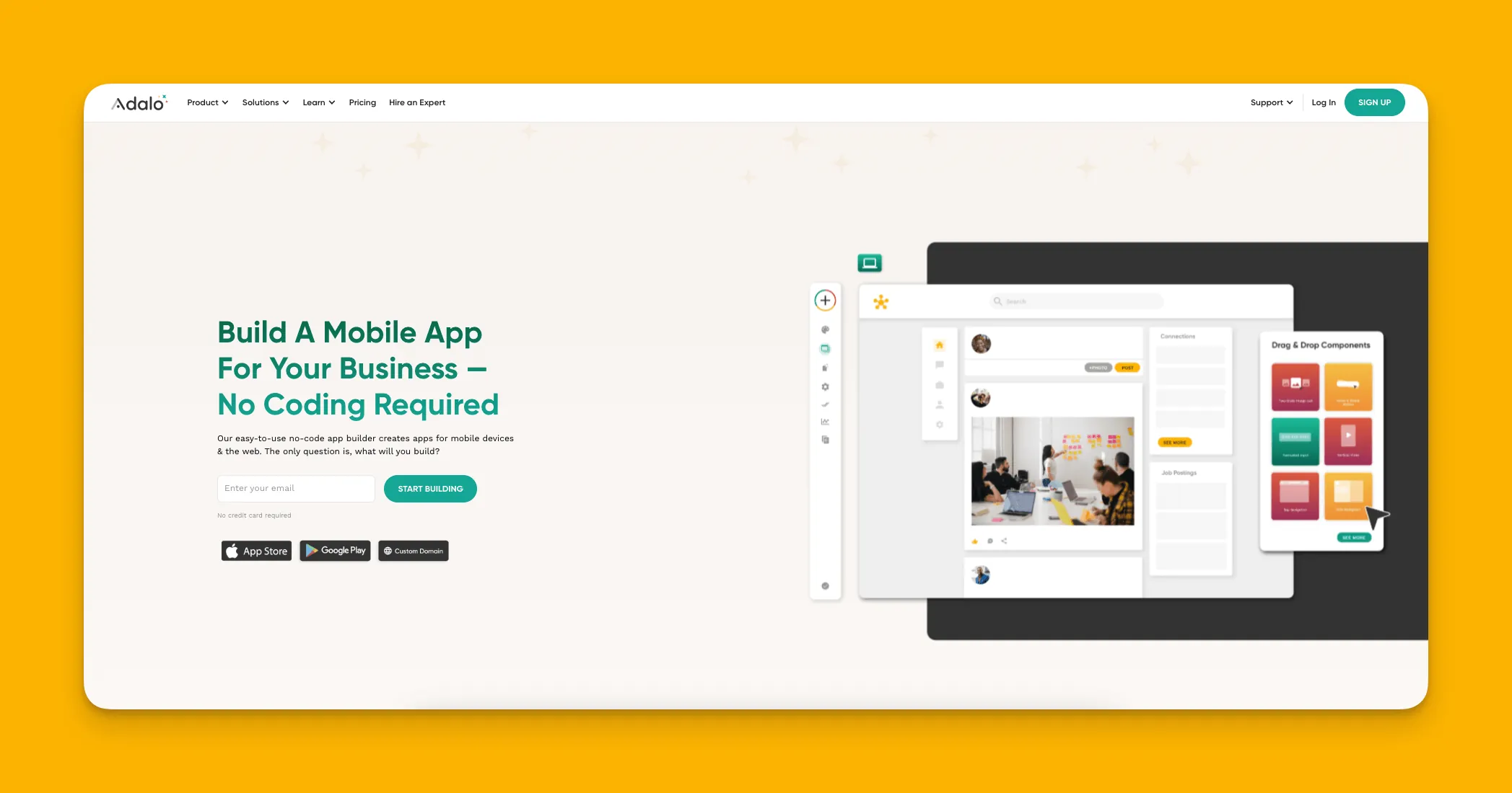 Interfaz del constructor de aplicaciones Adalo
