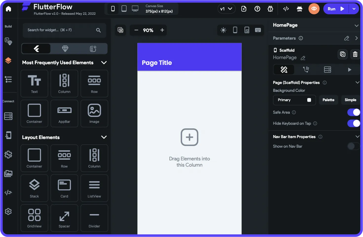 FlutterFlow editor interface