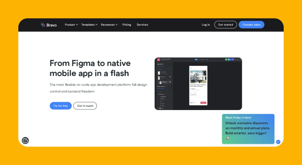 Interfaz del constructor de aplicaciones Bravo Studio