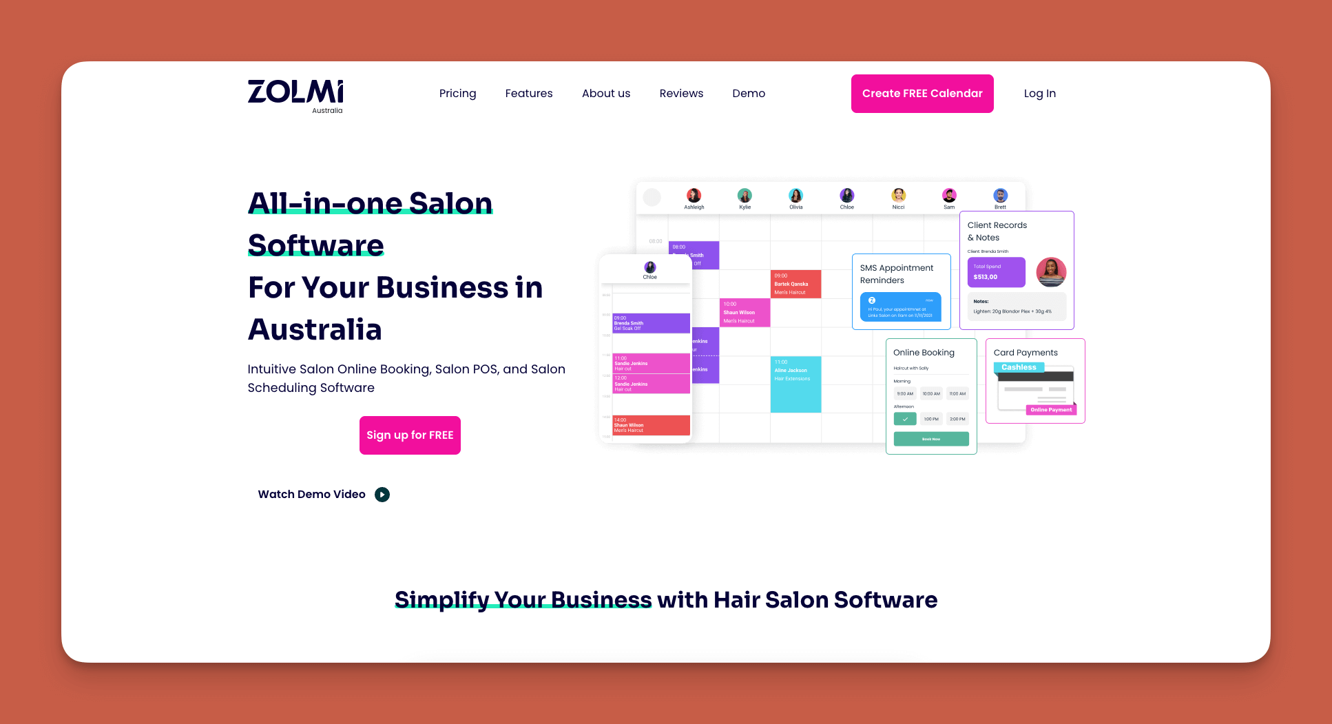 Zolmi salon management interface