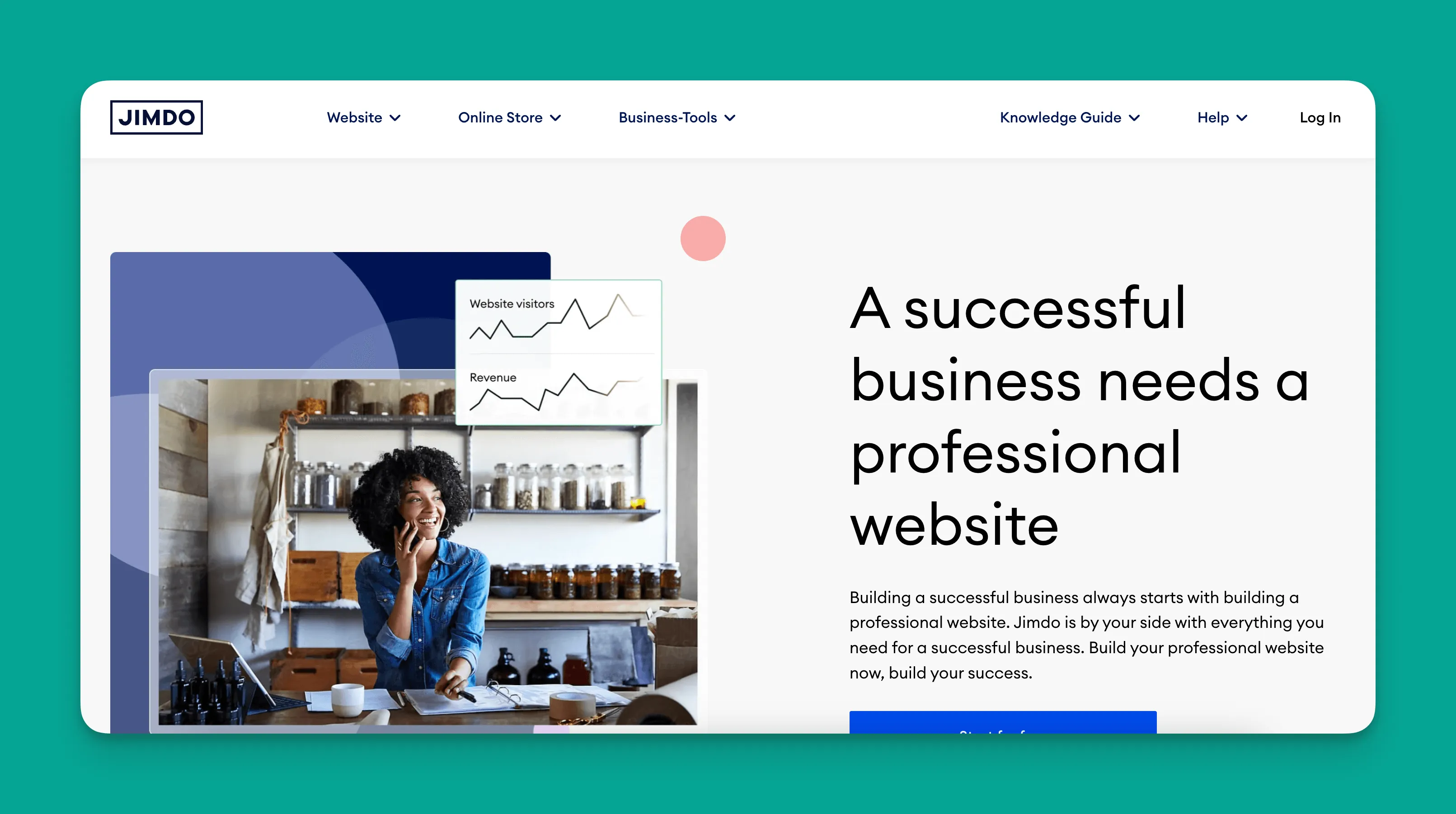 Interfaz del constructor de sitios web Jimdo