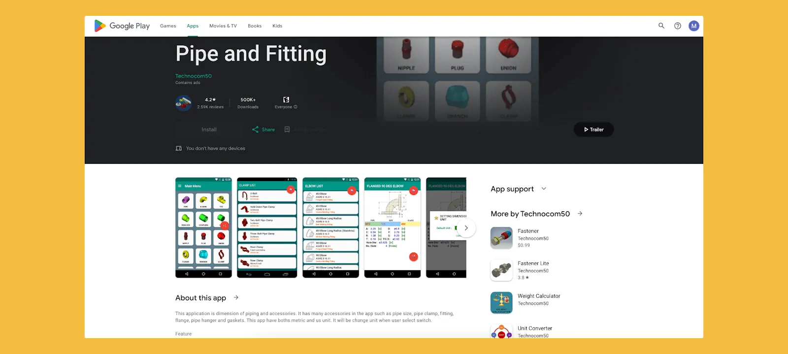 Interfaz de aplicación Pipe and Fitting