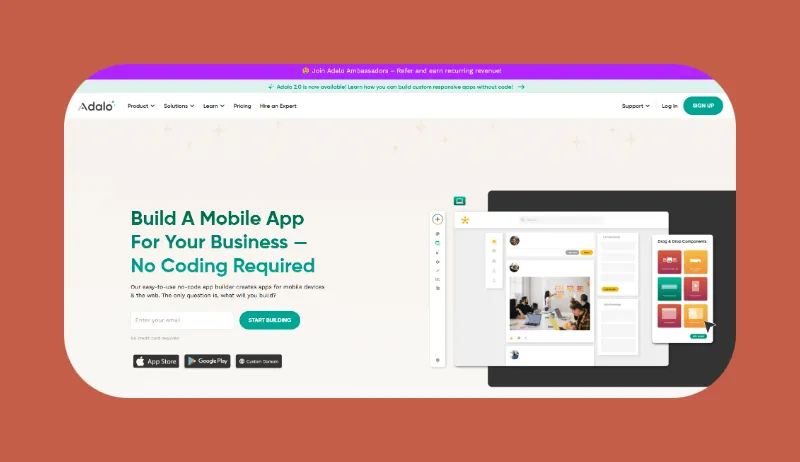 Interface de la plateforme Adalo