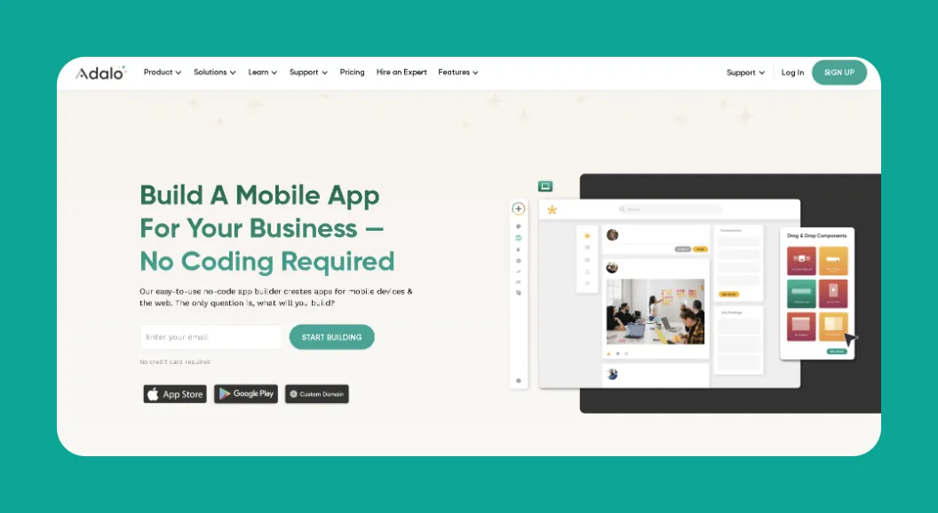 Interfaz del constructor de aplicaciones Adalo