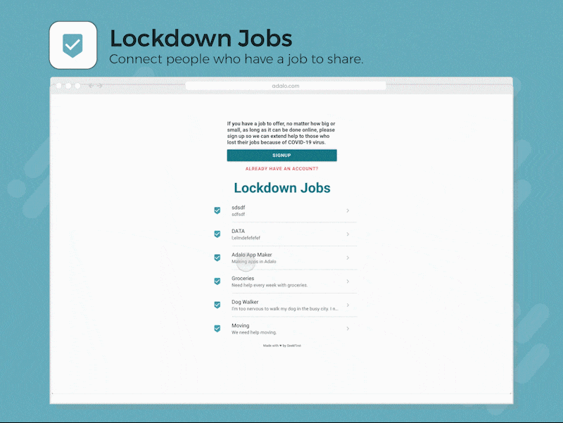 Demostración animada de la aplicación mercado de servicios Lockdown Jobs por Joey Taleno