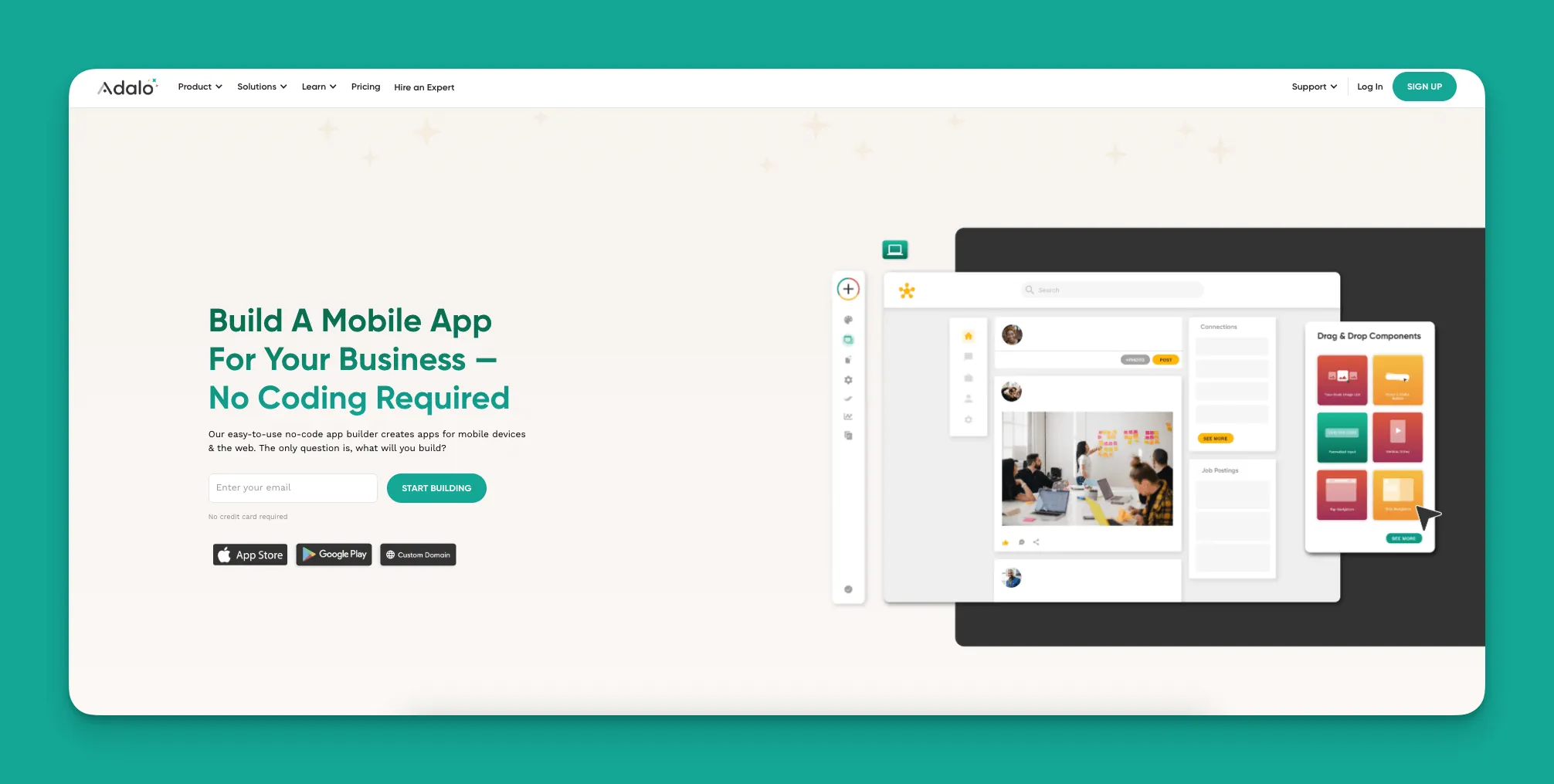 Interfaz del constructor de aplicaciones Adalo